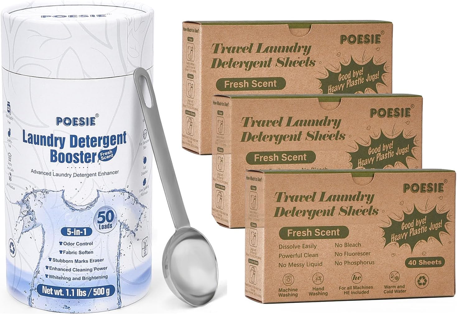 Poesie Laundry Detergent Sheets Fresh Scent 120 Loads & 50