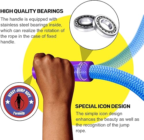 Miniatura 4 de Cuerdas de saltar con peso con mango de rotación de 360 grados. Cuerda de saltar pesada de 1 pulgada, 2.7 libras3 libras para hombres y mujeres,