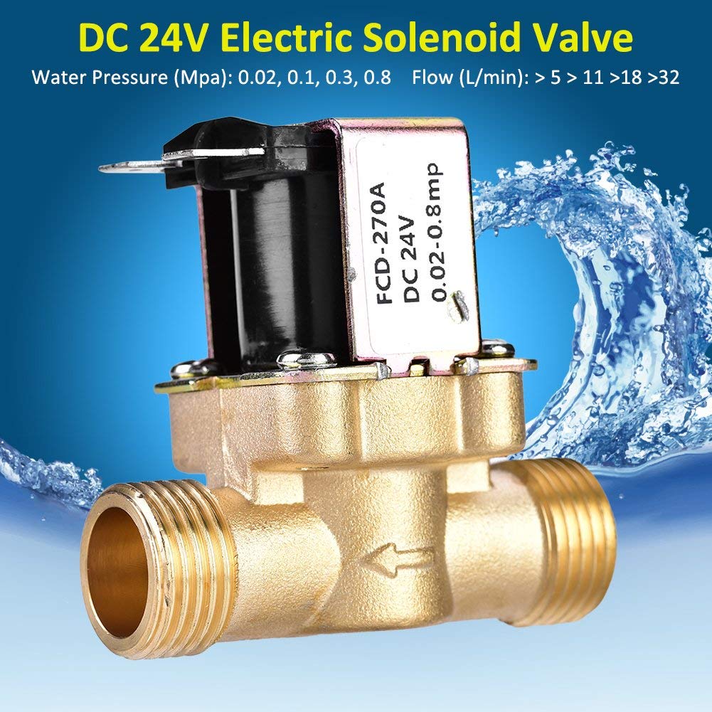 Électrovanne 1/2' DC 24V Normalement Fermée en Laiton, Vanne Électromagnétique pour Contrôle de l'Eau