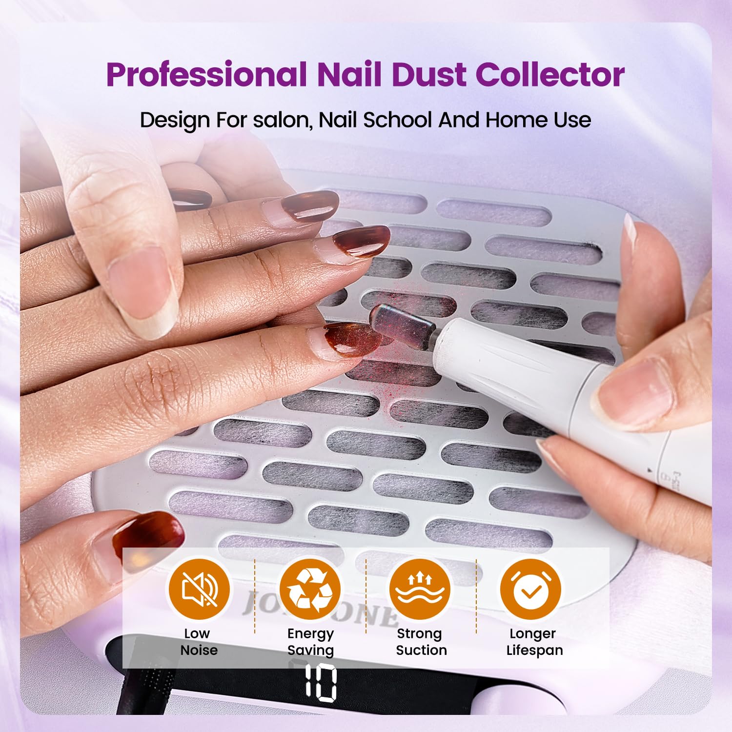 JODSONE 6000RPM Mini Nail Dust Collector Low Noise Powerful Suction Portable Nail Salon with 30 Filters Purple