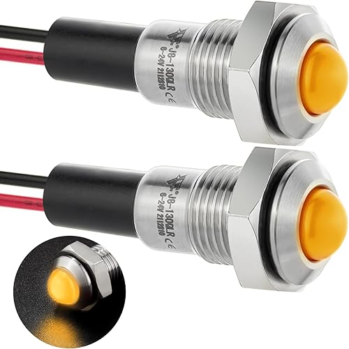 Miniatura 25 de 2 mini luces indicadoras de 0.315 in 0.31 pulgadas, 12 V-24 V, LED rojo, impermeable, IP67, cúpula, cabeza alta, lámpara de señal de acero