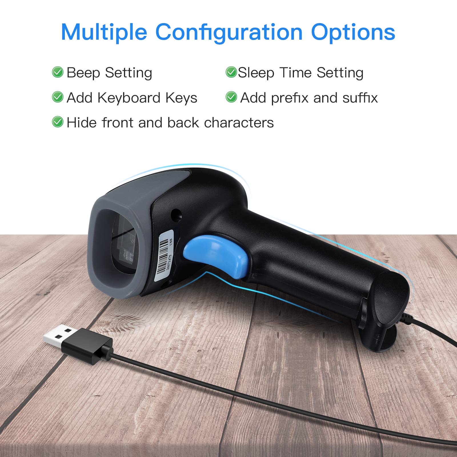 Eyoyo Escáner de códigos de Barras 1D 2D QR con Soporte, escáner de Cable USB portátil para gestión de inventarios, código de Barras portátil/Lector de códigos QR, escáner de detección automática
