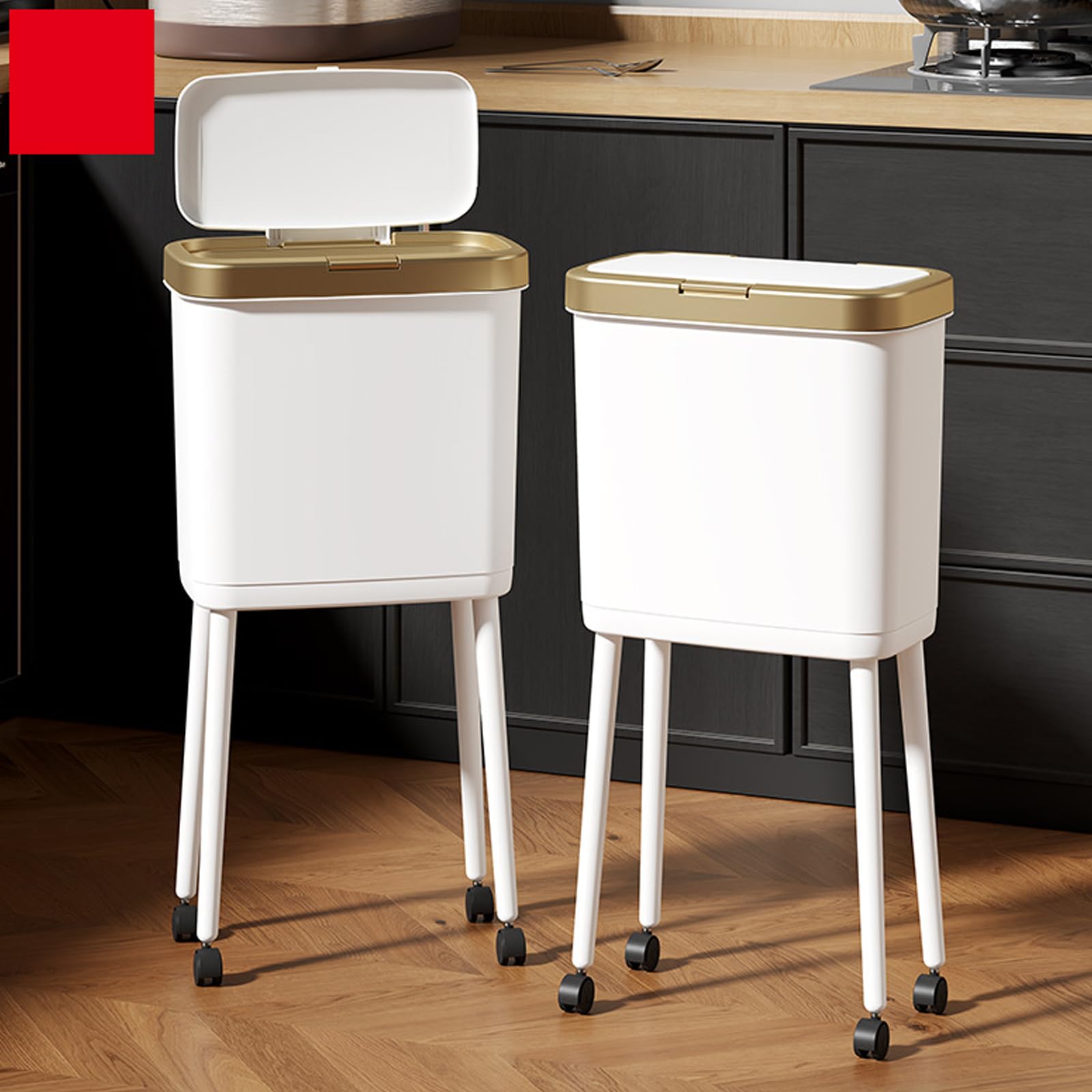 Cubo de basura de alta calidad para interiores con diseño de ruedas, capacidad de 15 L, ideal para uso doméstico, pequeño cubo de basura con ruedas