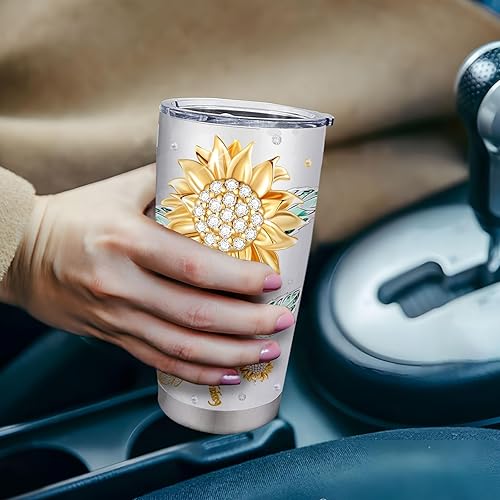 Miniatura 5 de Regalos de cumpleaños de girasol para mujeres, vasos aislados al vacío de acero inoxidable de 20 onzas, tazas de cumpleaños con texto en inglés "Not