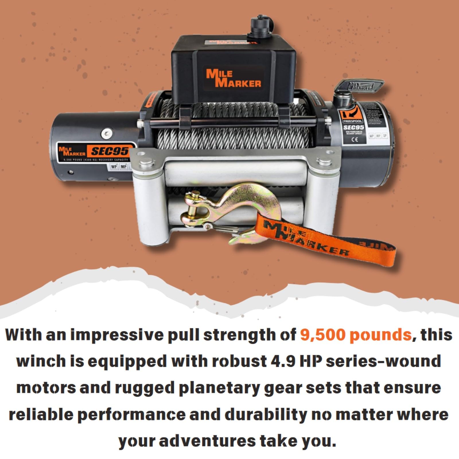 Mile Marker 76-50246BW Winch SEC 95 | 38 x 100 Steel Cable | 9500 lb Pulling Capacity | Reliable Off-Road Performance | 4.9 HP Series Wound Motor product thumbnail 6