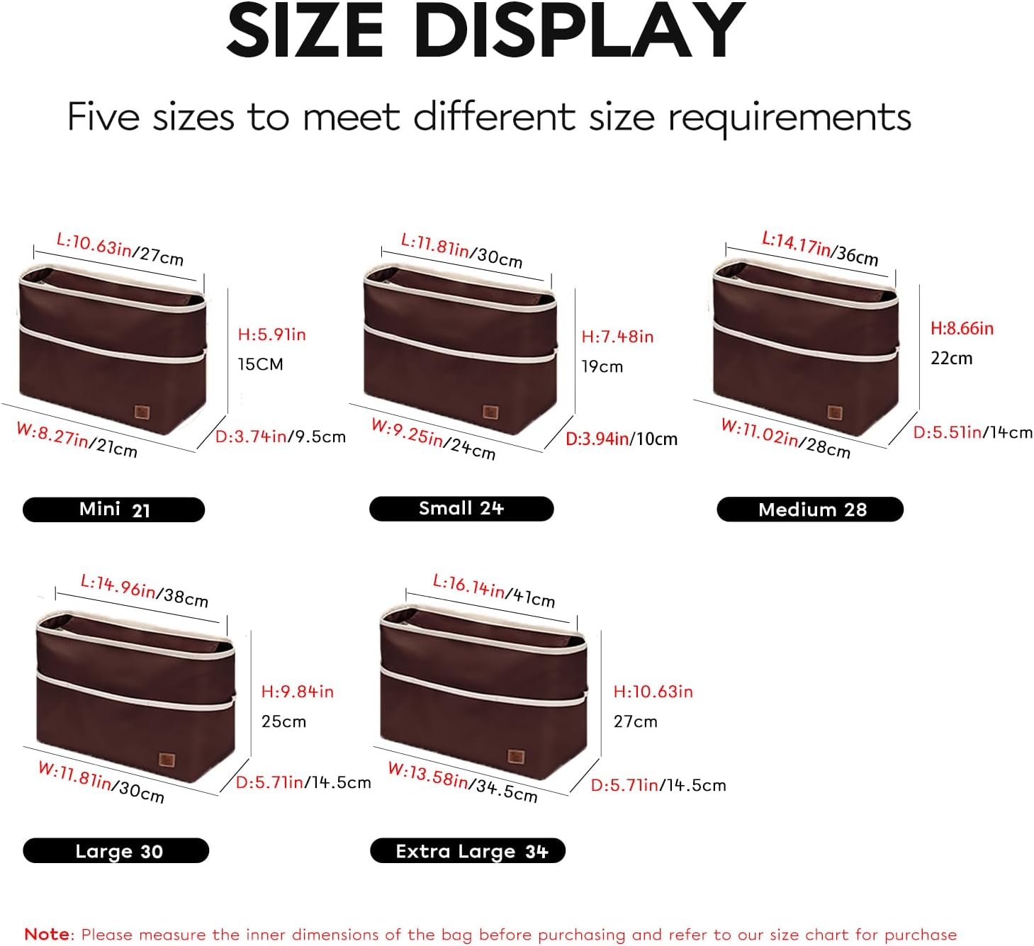 SDANG Purse Organizer Insert with Zipper – Pink Handbag & Tote Bag Organizer | Bag-in-Bag Insert with Pockets for Purses, Totes & Travel(Brown,Large 30) - Image 2