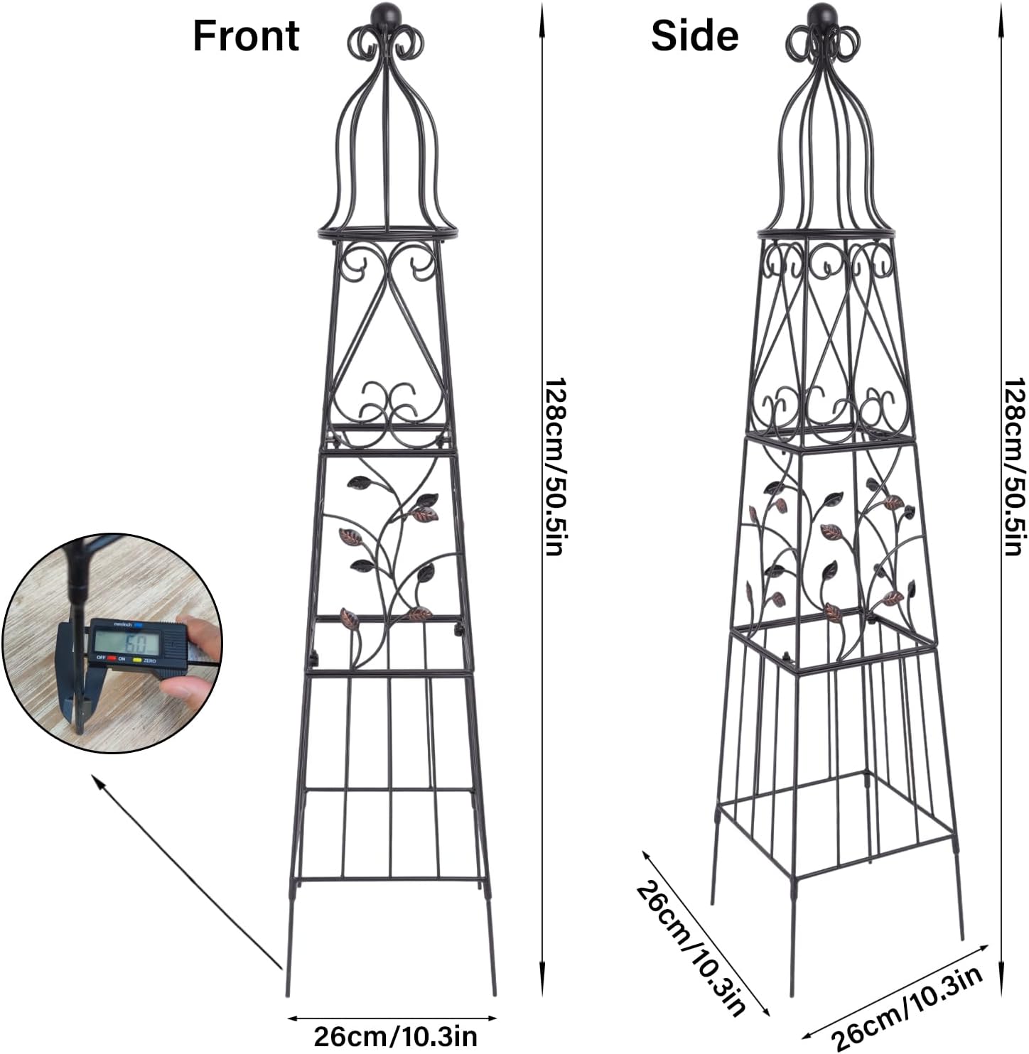 51" Vintage Metal Garden Obelisk Trellis - Outdoor Plant Support image 2