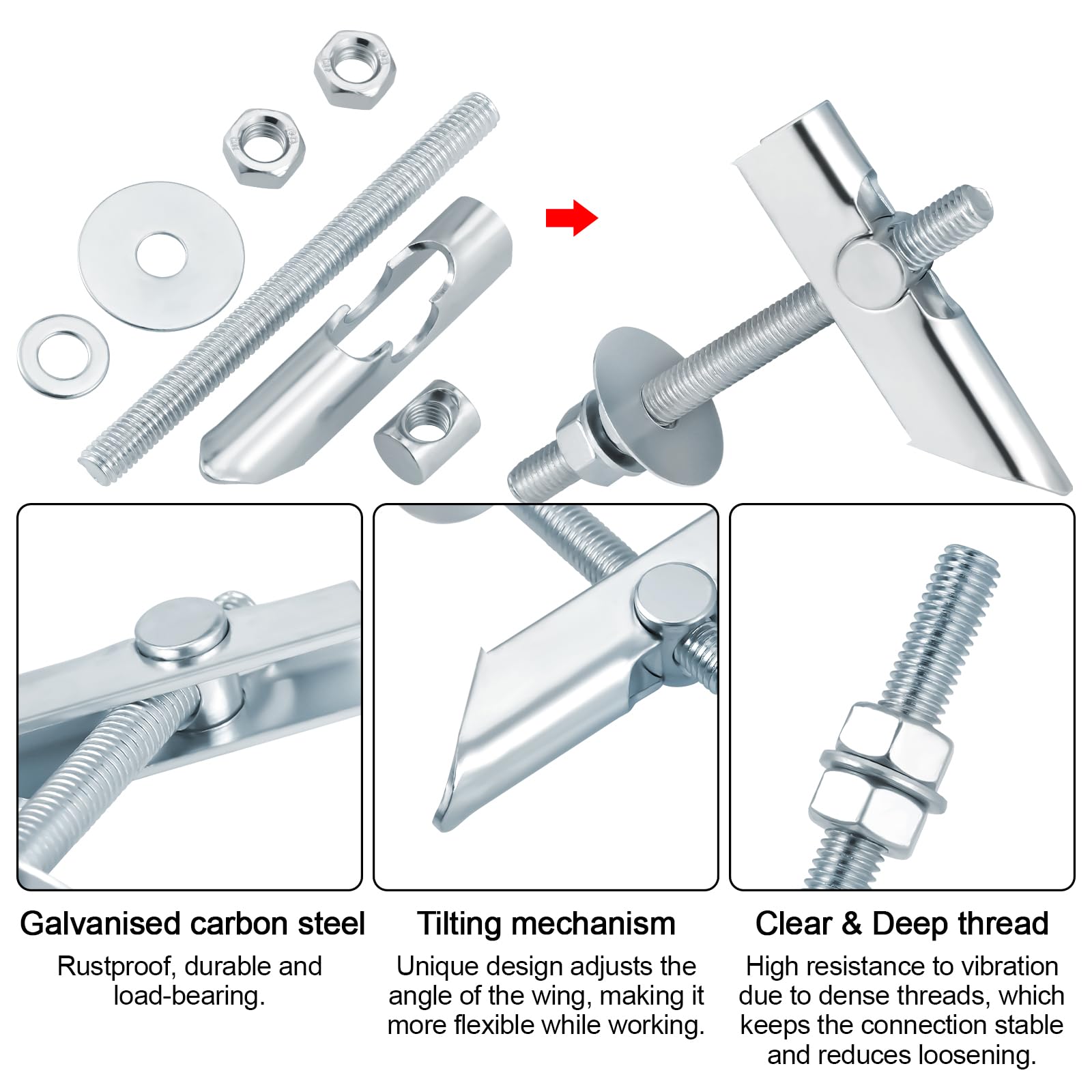 Fentar 15 Sets Plasterboard Fixings Heavy Duty, Carbon Steel Snap Toggle Bolts and Drywall Anchors - Image 3