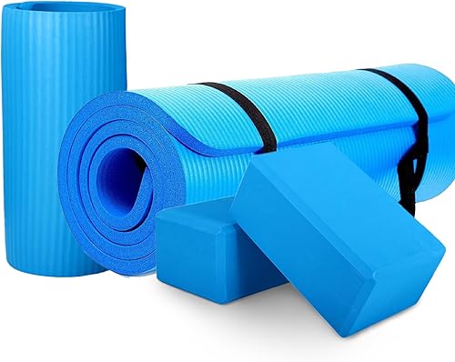 Miniatura 7 de BalanceFrom Esterilla de yoga multiusos de 1 pulgada extra gruesa de alta densidad antidesgarro con correa de transporte, bloques de yoga opcionales