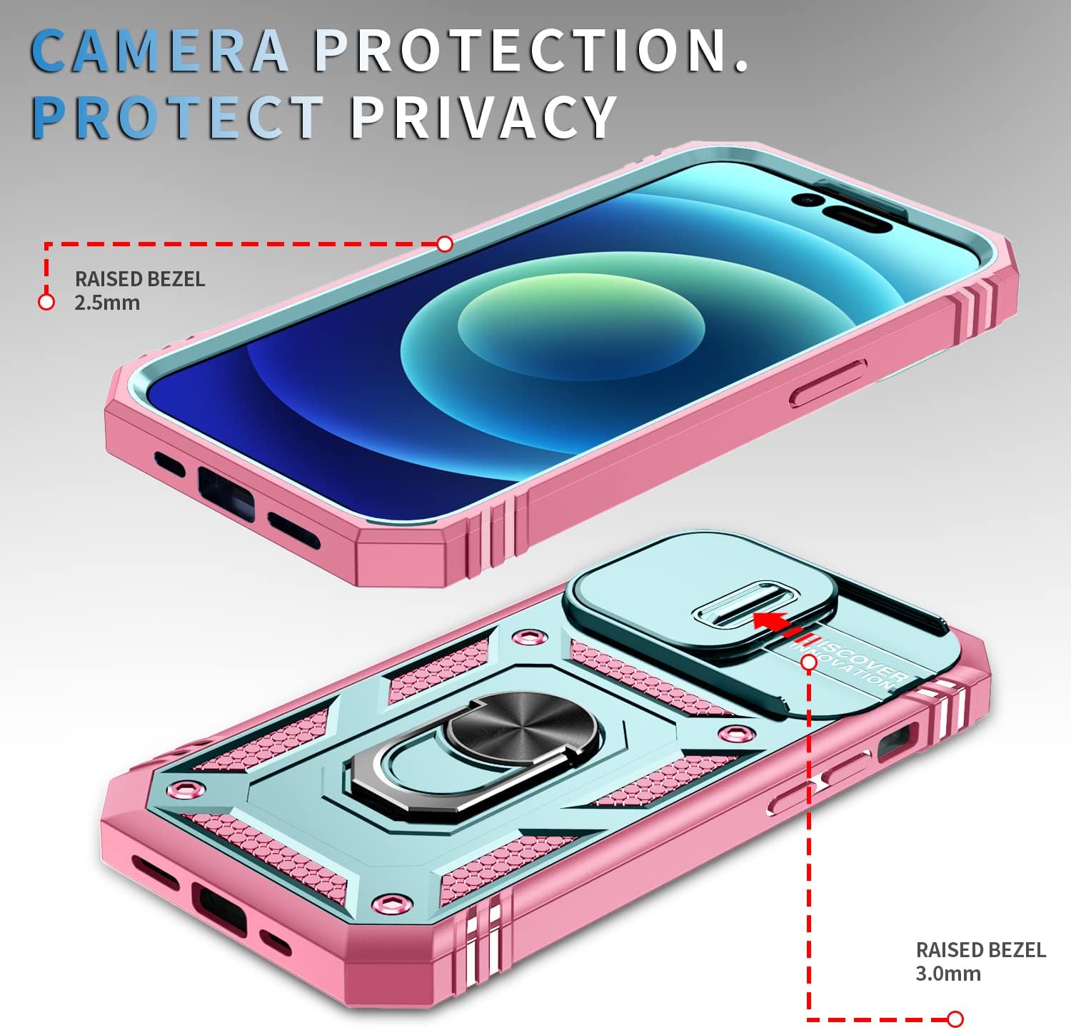 Case Compatible with iPhone 15 Pro Max, Shockproof Impact Resistant with Slide Lens Protective Cover Case for iPhone 15 Pro Max 6.7 inch (Pink Green) - Image 4