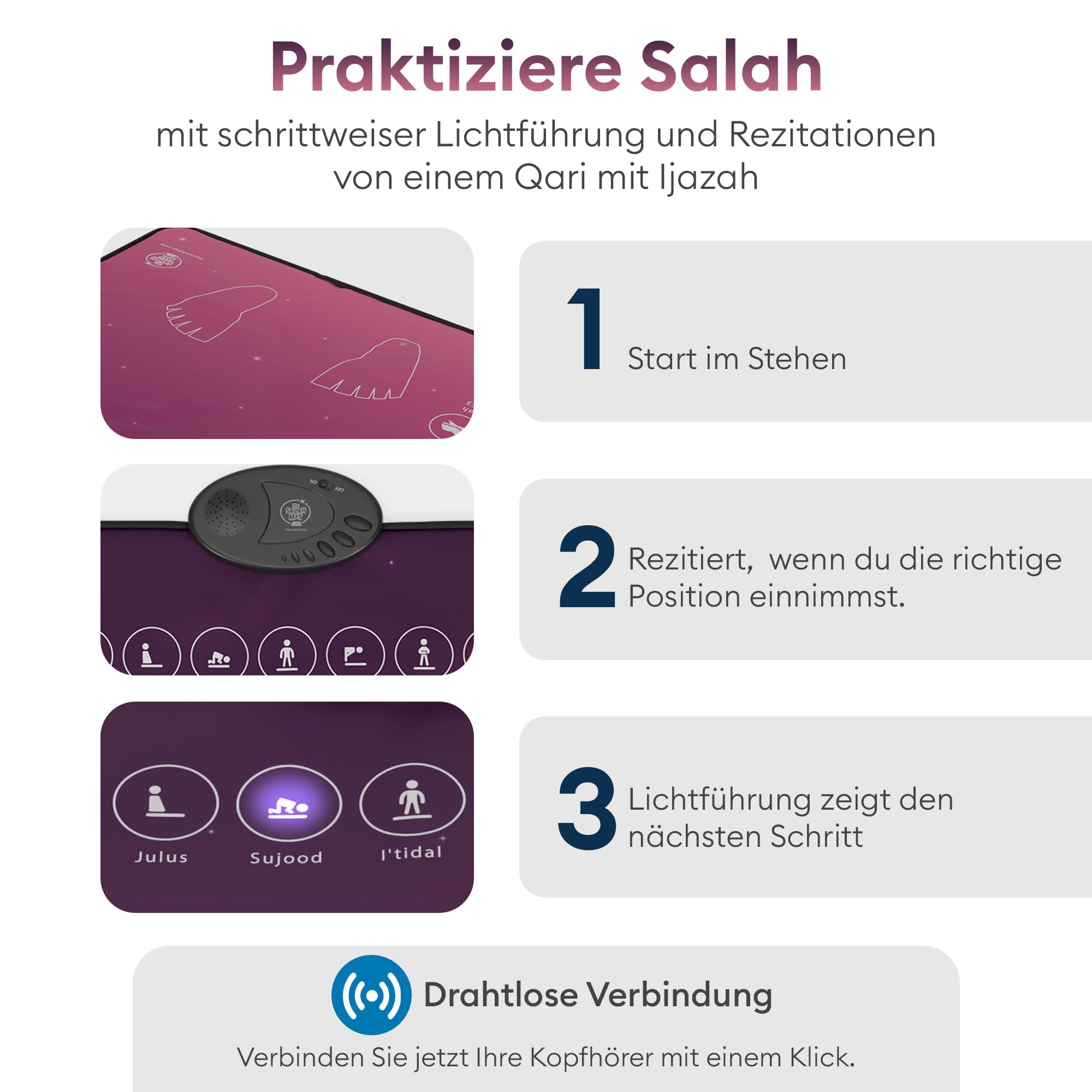 My Salah Mat für Erwachsene – Pinker Smart Gebetsteppich Elektronisch Erwachsene zum Lernen von Suren Salah Duas – Tragbarer Gebetsteppich für Männer mit 25 Tasten & Polsterung ab 8 Jahren