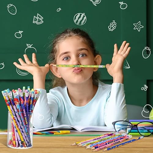 Miniatura 5 de PerKoop 200 lápices inspiradores perfumados a granel, lápiz de grafito con borrador, lápices motivacionales de madera con aroma afrutado para niños,