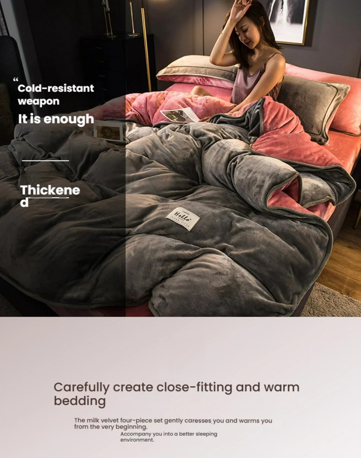 Luxury Baby - Juego de ropa de cama de franela gruesa de 4 piezas, antiestático para el invierno