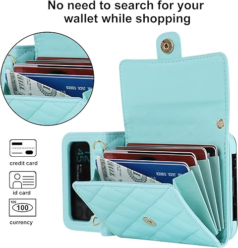 Miniatura 4 de Asuwish Funda para teléfono Samsung Galaxy Z Flip 4 5G 2022 con bloqueo RFID, correa cruzada para muñeca, soporte para tarjeta de crédito, cordón de