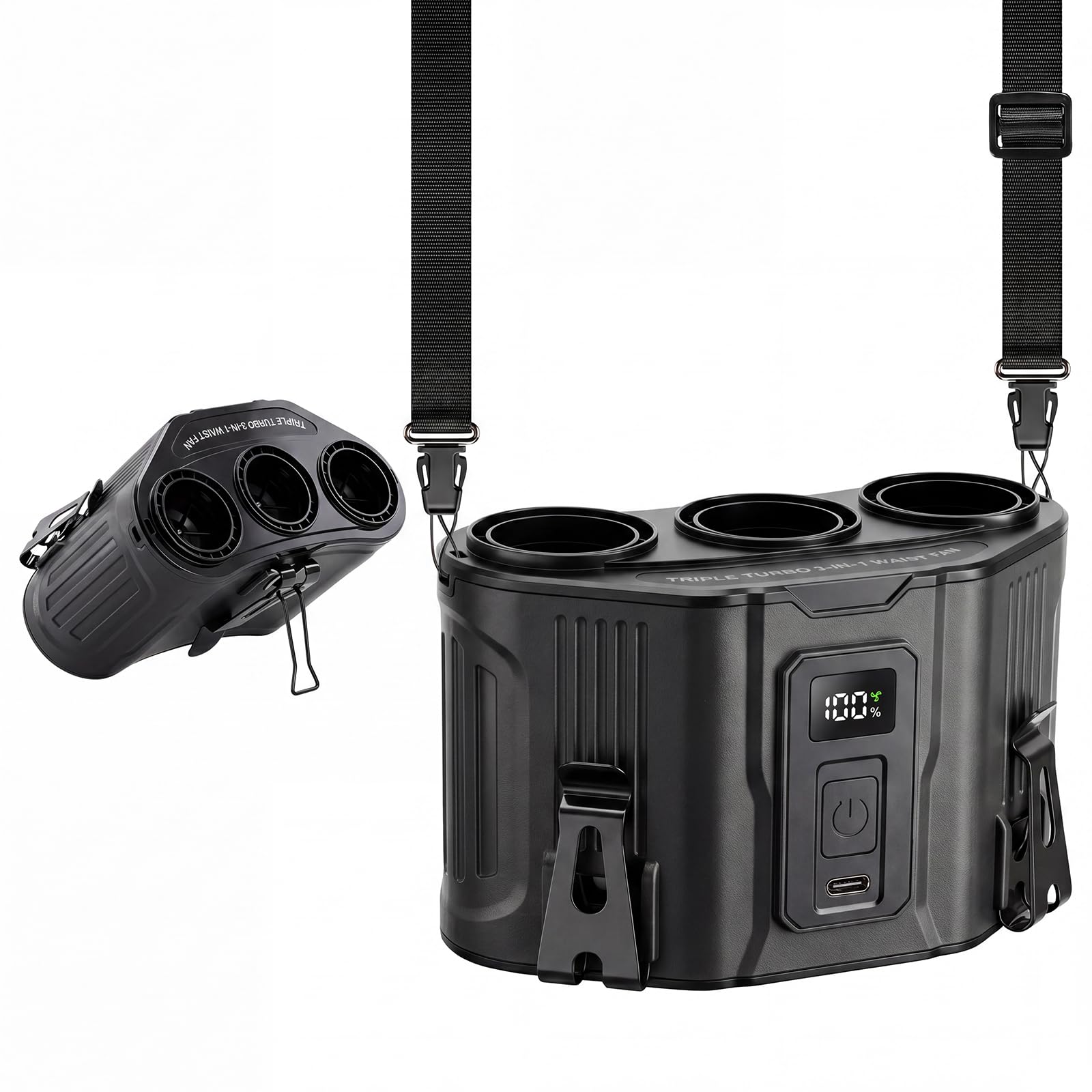 Ventilador de camisa recargable con batería de 12000 mAh y tres turbinas portátiles
