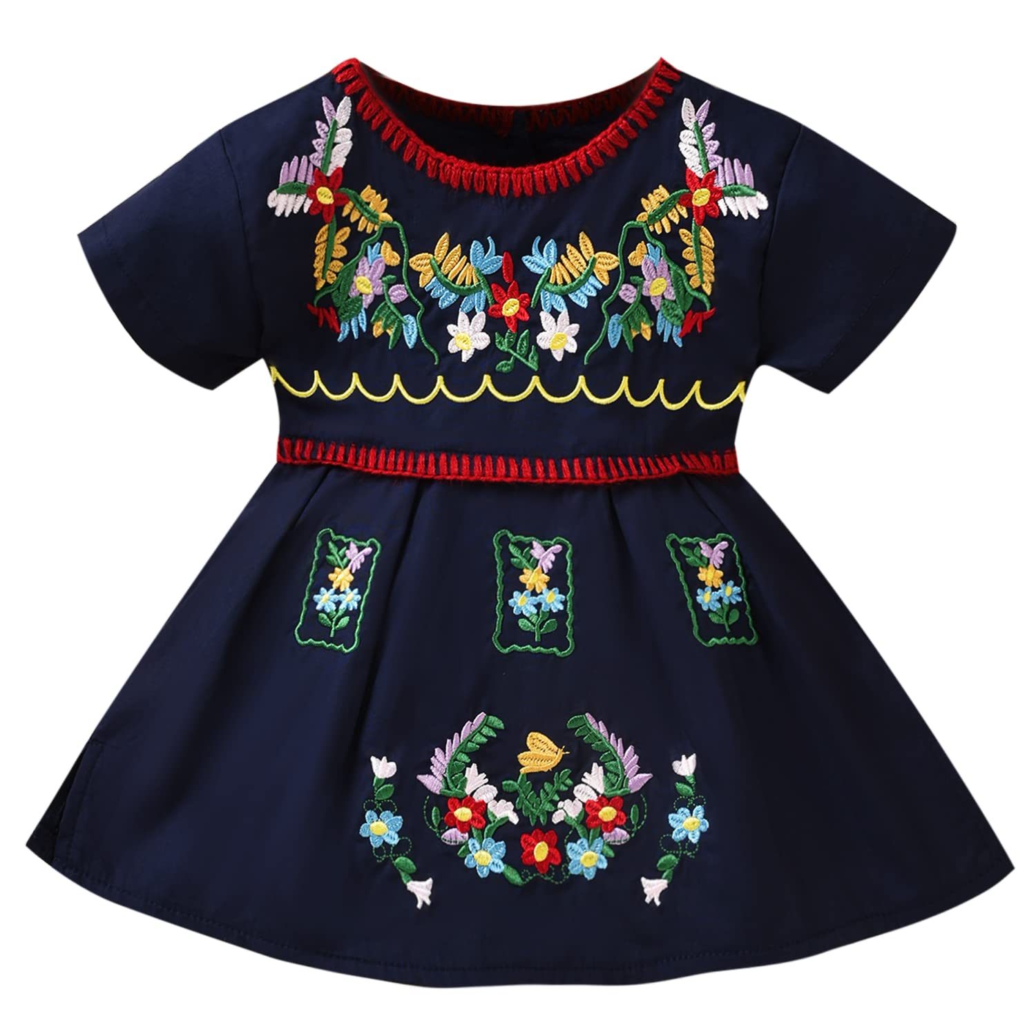 AalizzwellToddler Baby Girl Embroidered Dress Ethnic Wear Short Sleeve Sundress