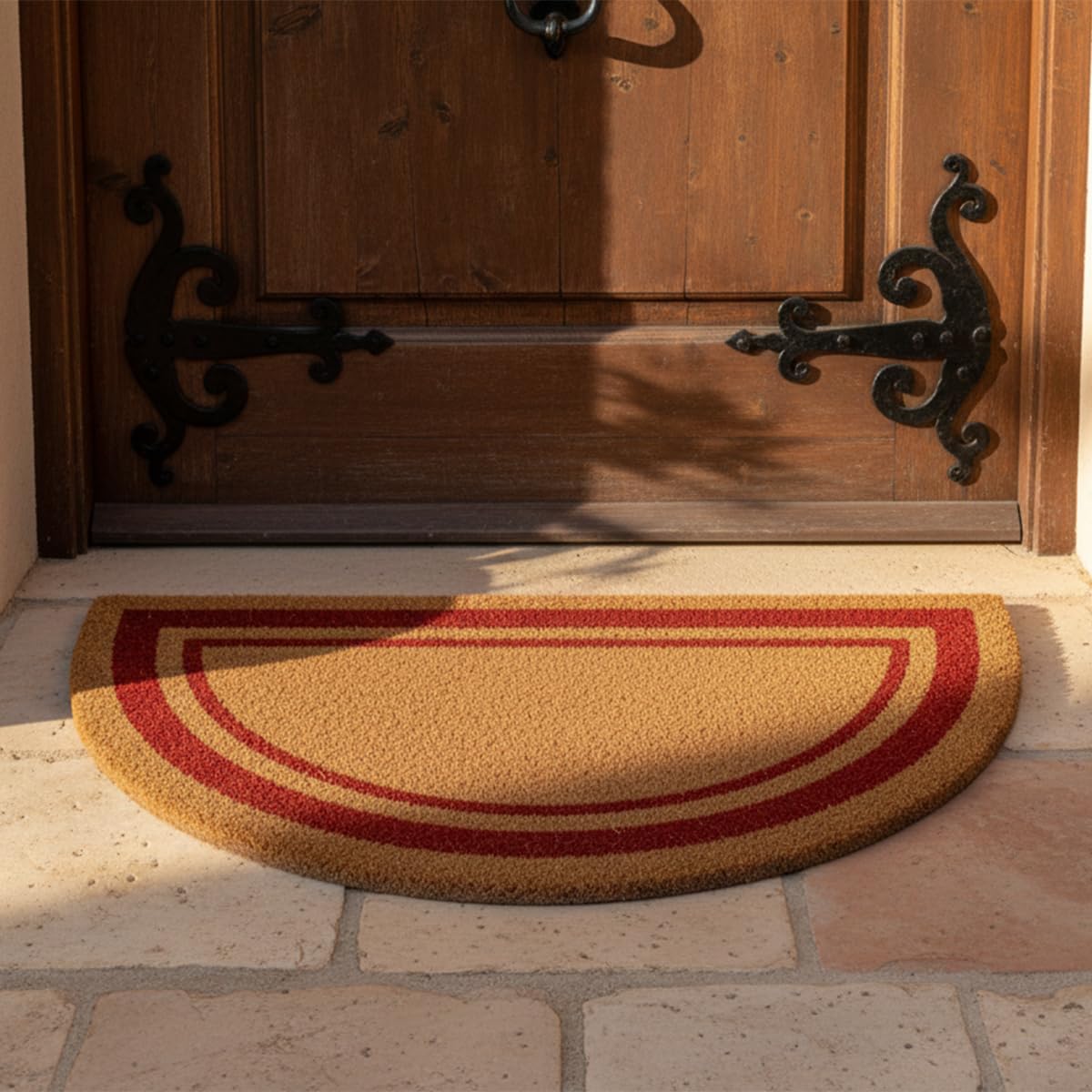 SaRani Paillasson en coco Tapis d'entrée en fibre naturelle, fond antidérapant, bord (rouge, 70 x 140 cm)