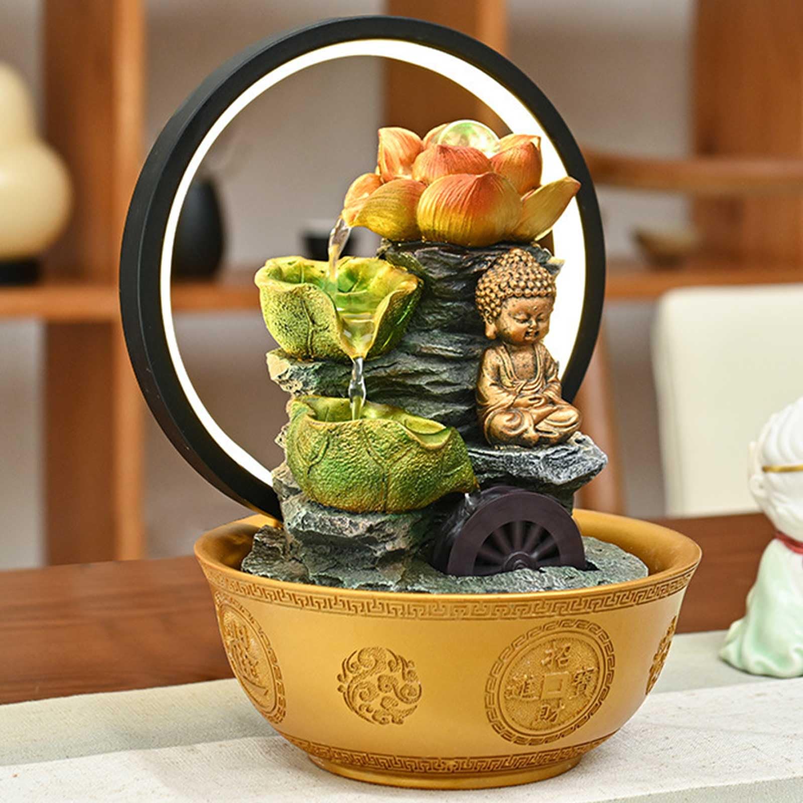 Estatua de Buda de Fuente de Cascada de Loto de Mesa