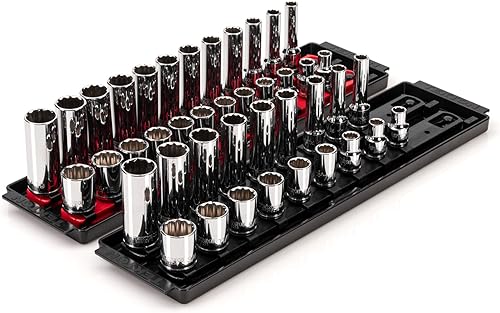 Miniatura 1 de TEKTON Juego de llaves de vaso de 12 puntos con rieles y bandejas, 42 piezas (516-34 pulgadas, 0.315-0.748 in)  SHD91219