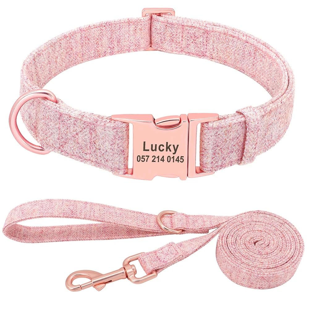 Collier De Chien Personnalisé Colliers De Chien en Nylon Personnalisés Nom Gravé ID Réglable pour Petit Moyen Grand Chien Chihuahua,Laisse Collier Rose,M.