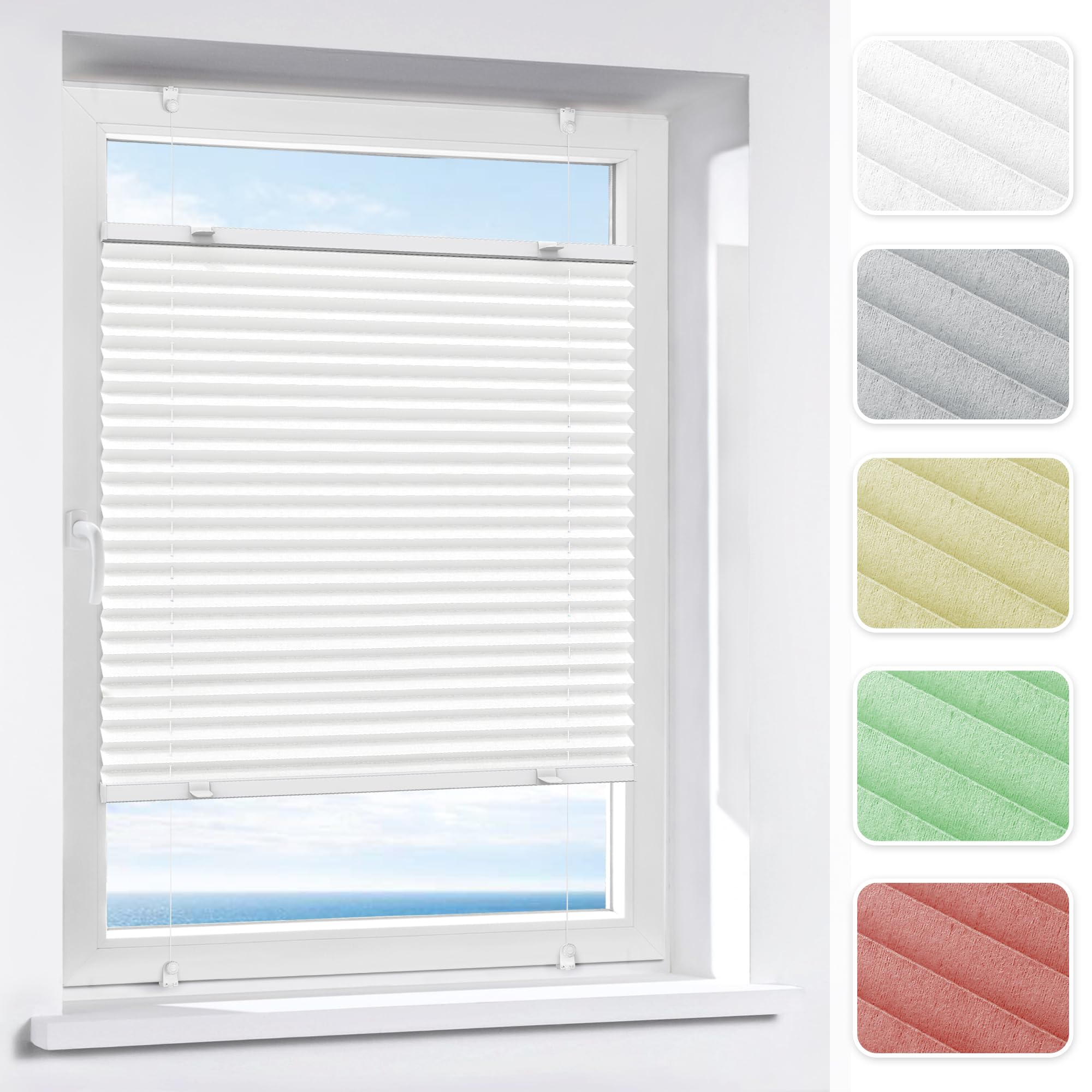 Victoria M. Indiva Lite Tenda Plissettata per Porte e Finestre Montaggio Senza Foratura con Supporto Klemmfix, 35 x 100 cm, Bianco