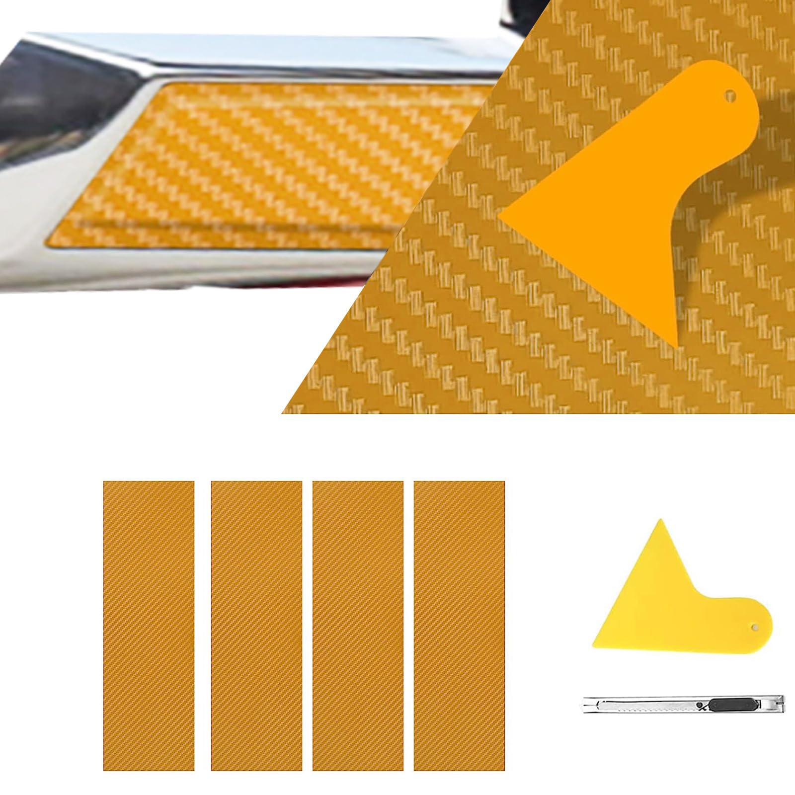 ramuel Bowtie Emblem Vinyl Wrap Sticker for Chevy Front Grill 11.8" x 4" | Gold Carbon Fiber，4Pcs，Diy Kit
