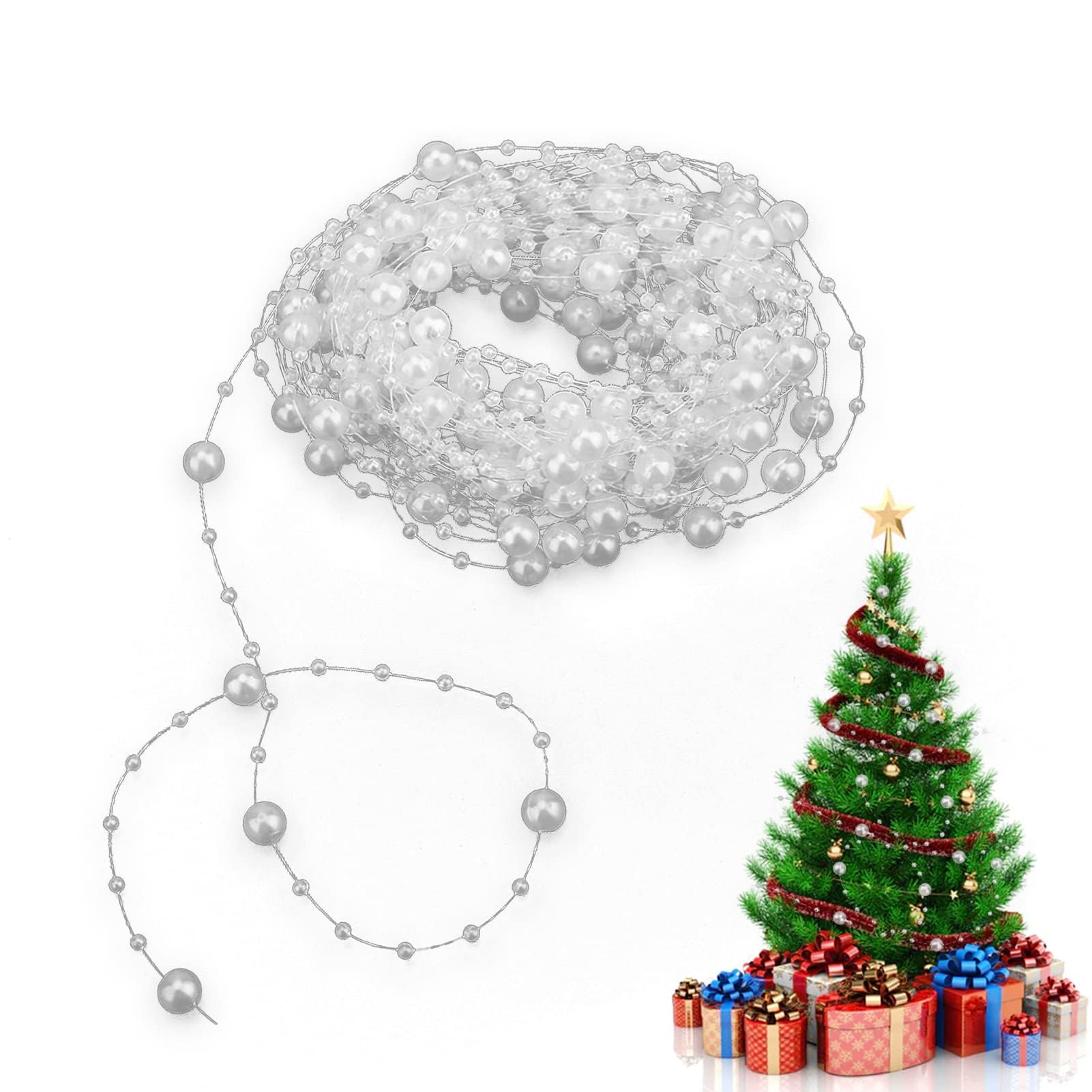 Pearl Beads Chain Garland 10m 32.8Ft Artificial Pearls String Beads Chain Garland Fishing Line for Table Wedding Party Christmas Tree Decoration Supplies
