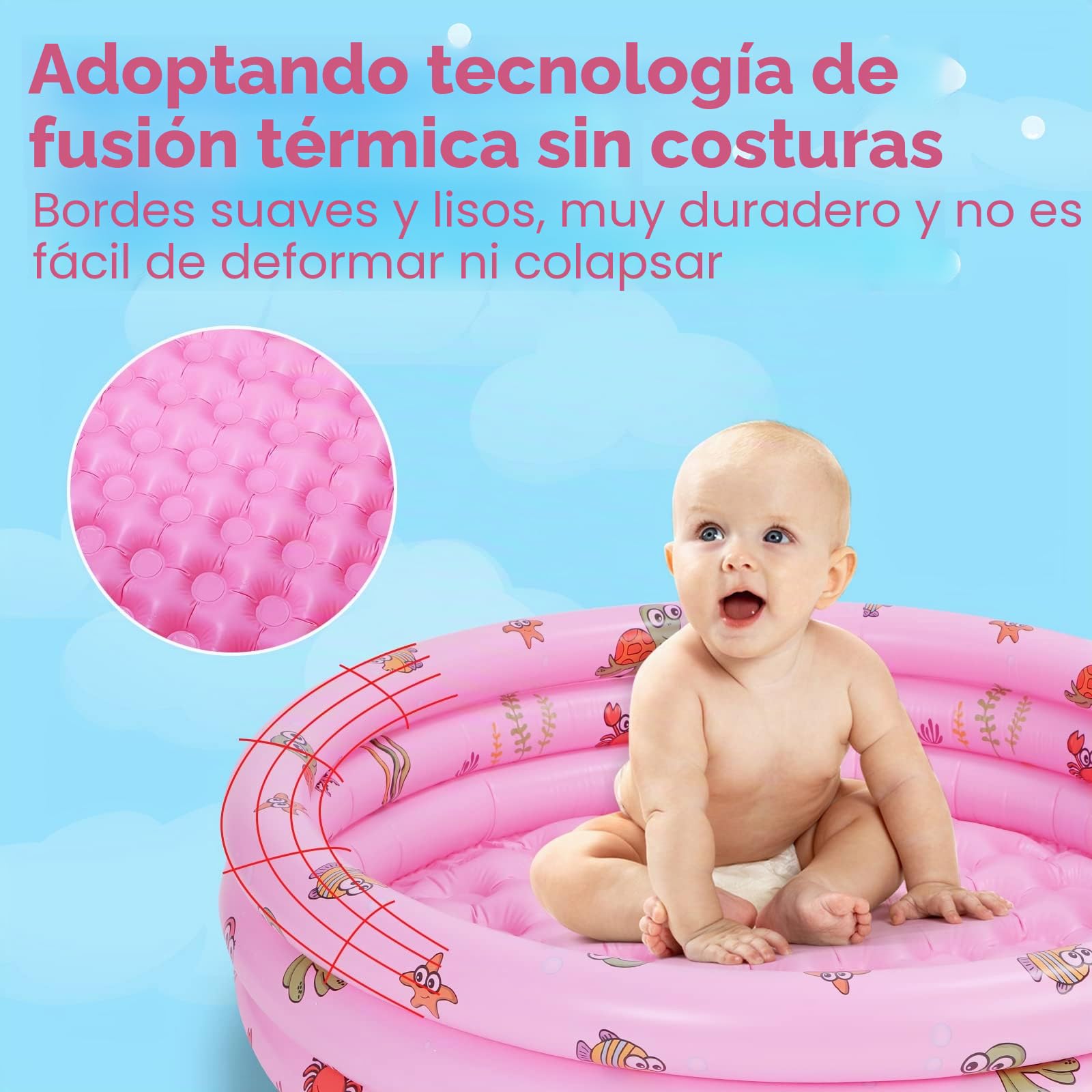 Highttoy Piscina Infantil,Piscina Hinchable Redonda de 51 Pulgadas Piscina Bebe Niña 3 Aros Piscinas Hinchables Juegos Acuáticos Exterior y Interior, Rosa(130 x 40cm)