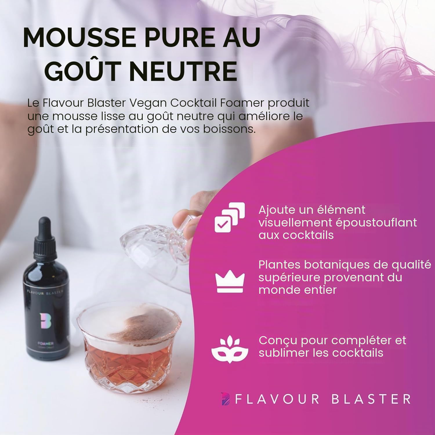 Flavour Blaster Mousse à cocktail végétalienne, 120 ml (lot de 1) | Ajoutez des gouttes à votre shaker et créez facilement de la mousse sans œufs pour cocktails et cocktails dans les bars et à la