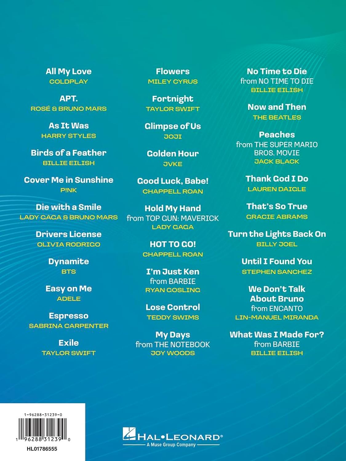 Popular Sheet Music of the 2020s: 30 Hit Songs Arranged for Easy Piano with Lyrics and Chord Names      Paperback – April 1, 2025