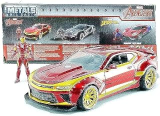 Jada Toys Marvel Iron Man & 2016 Chevy Camaro Die-cast Car, 1:24 Scale Vehicle &2.75 Collectible Metal Figurine Red
