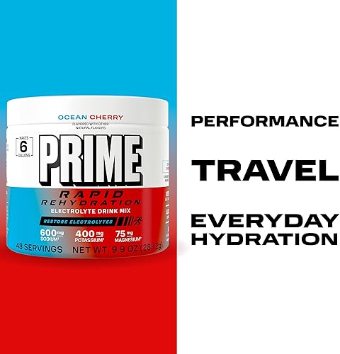 Miniatura 5 de Prime Rapid Rehydration Electrolyte Powder, Ocean Cherry, Sugar Free Hydration Drink Mix with Sodium, Potassium, Magnesium & B Vitamins to Replenish