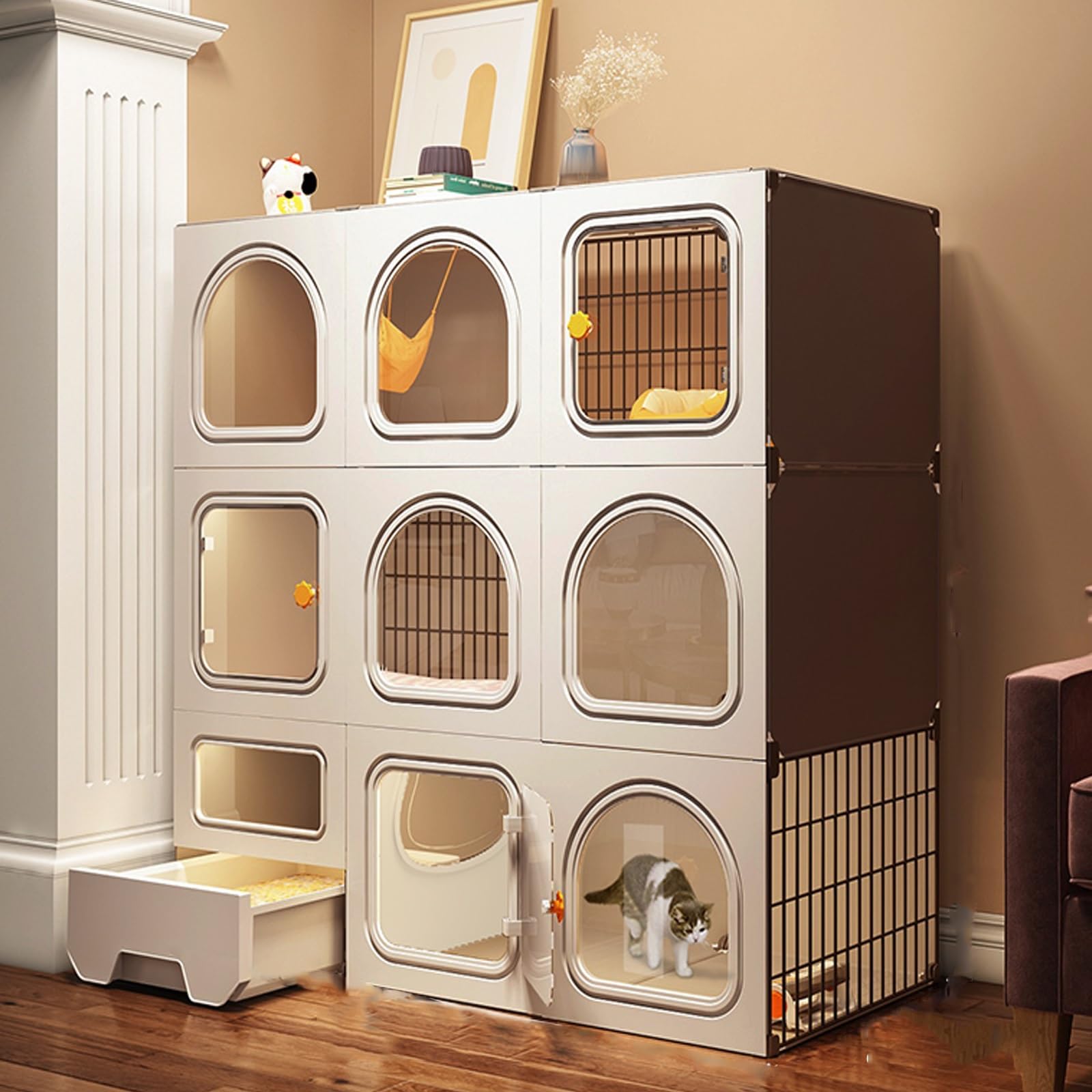Jaula Grande para Gatos De Interior DIY, Casa para Gatos, Jaula para Gatos, Habitación para Gatos De Interior, Mueble Grande para Gatos con Cerradura De Puerta (Color : A, Size : 106 * 36.5 * 106cm)