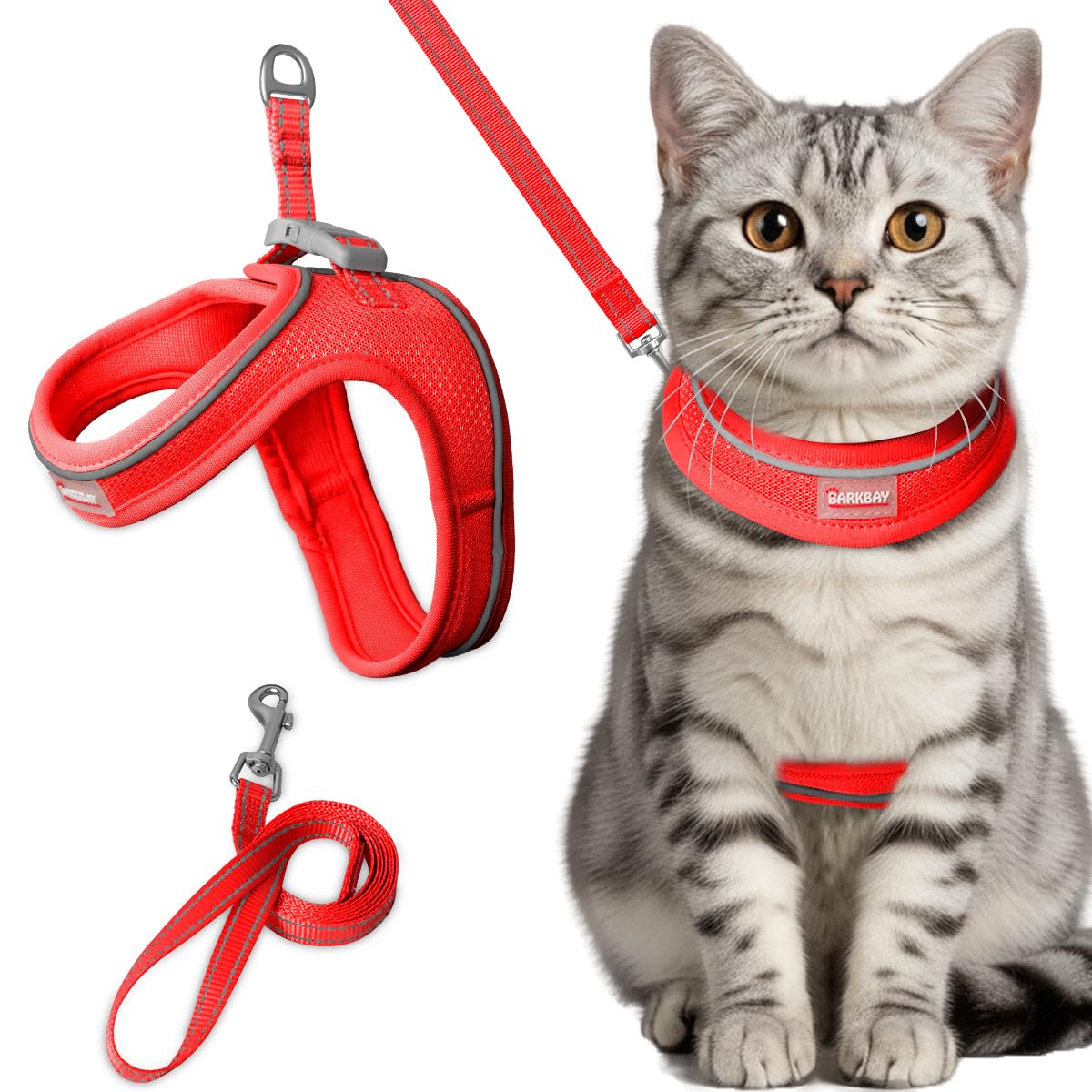 Harnais pour chat et laisse de qualité supérieure, confort doux et bandes réfléchissantes XS