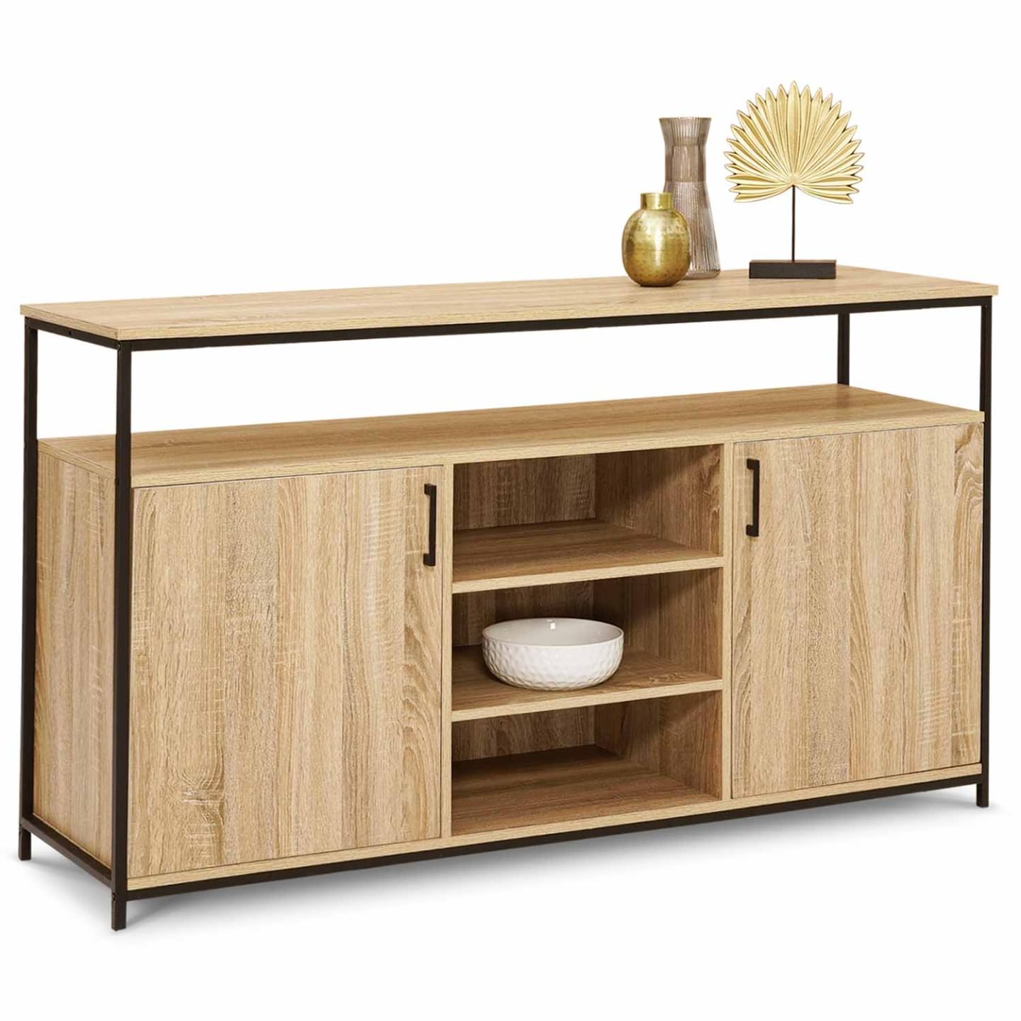 IDMarket - Aparador de 2 puertas y 3 estantes 140 cm Detroit Design Industrial