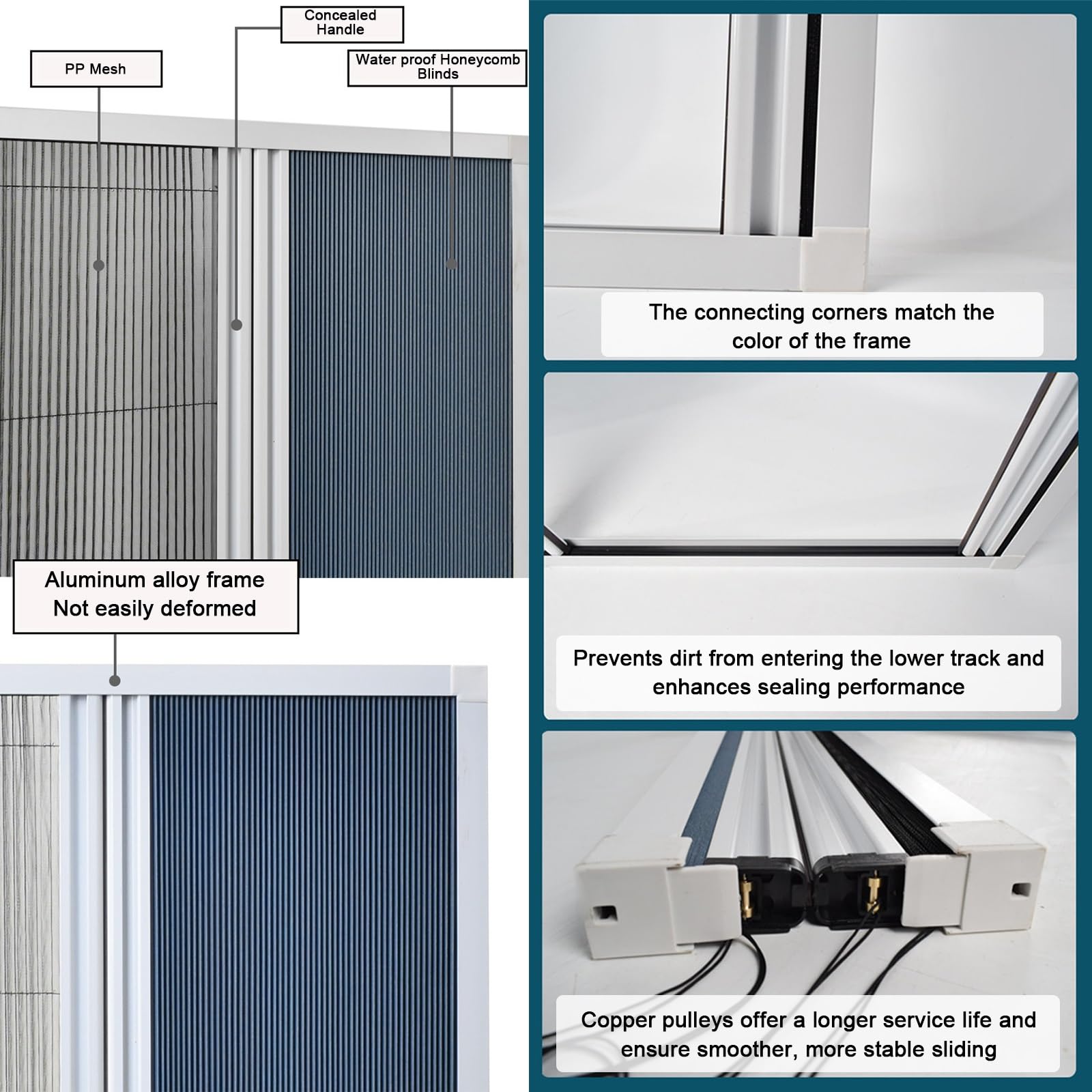 WIGING Tag-Nacht-Wabenplissees Beidseitig Ausziehbares Schiebefenster-Insektenschutzgitter Mit Aluminiumrahmen Für Schlafzimmer, Küche & Wohnmobil Sichtschutz Für Schiebefenster