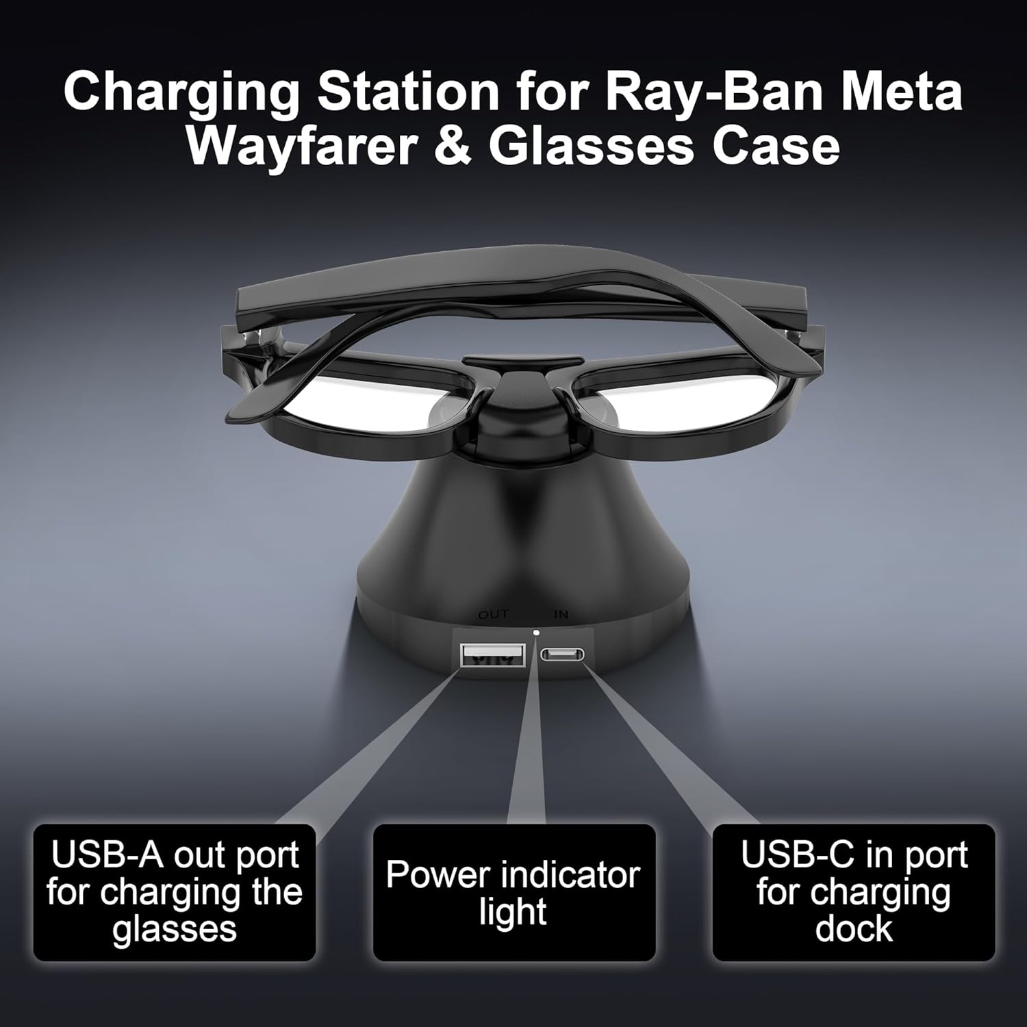 Charging Station Compatible with Ray-Ban Meta Wayfarer/Gen 2 and Skyler/Gen 2 Accessories, Magnetic & Fast Charger Dock Stand with LED Indicator for RayBan Smart Glasses & Glasses Case - Image 3