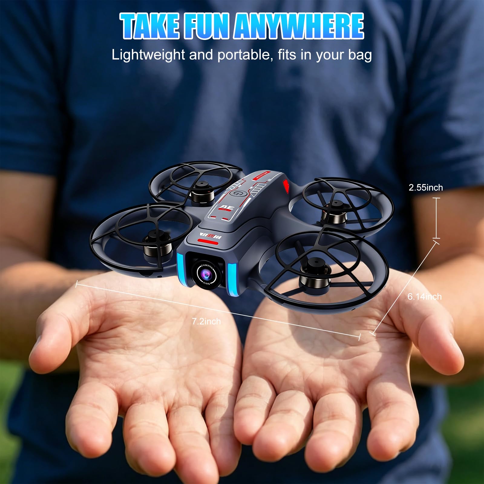 Dron con cámara, pantalla de 4.5'' de control remoto, juguete volador con cámara ajustable a 90°, con tarjeta SD, 2 baterías, adecuado para adultos y principiantes