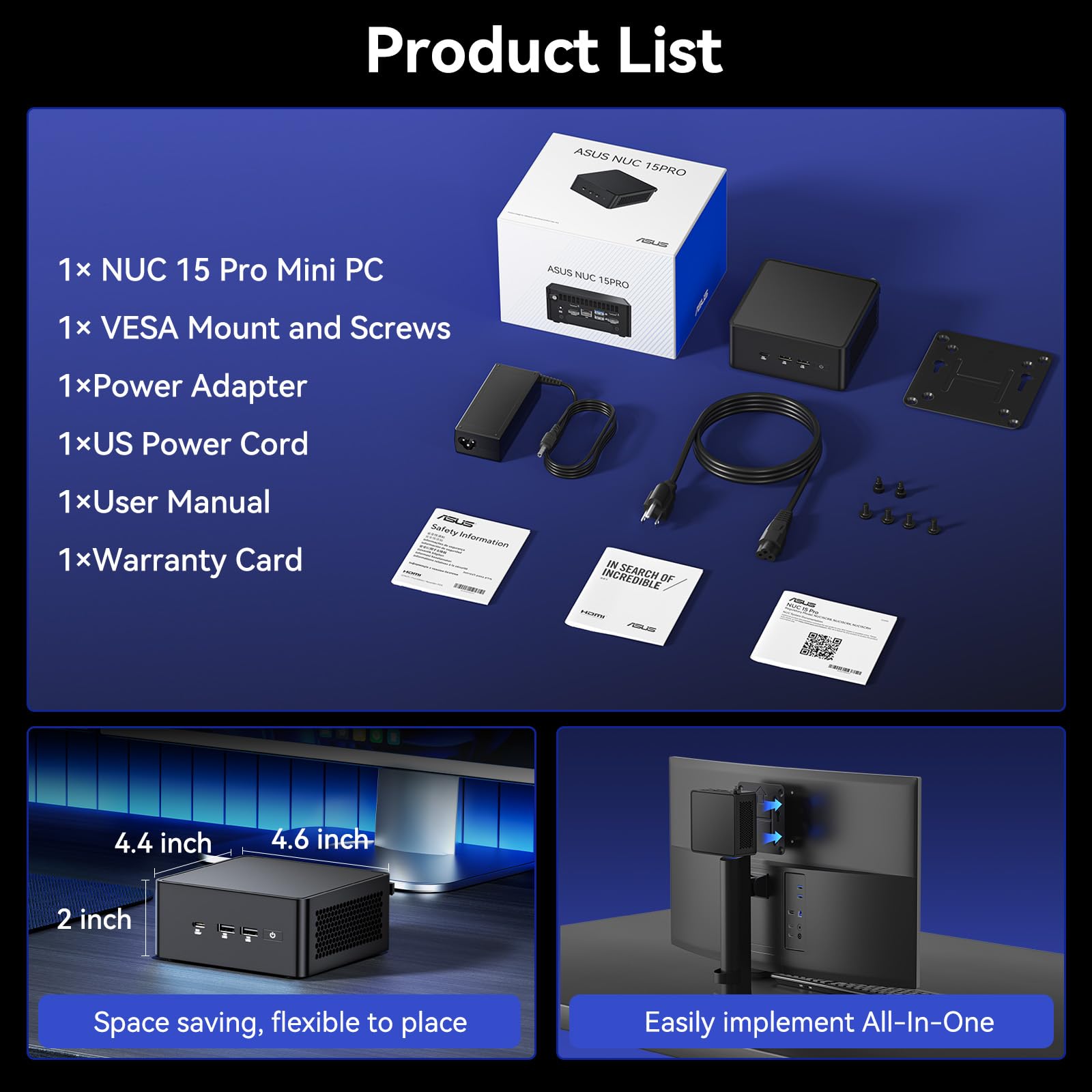 Intel NUC 15 PRO, per ASUS NUC 15 PRO Mini PC – con Core 7 240H, 32GB RAM & 1TB SSD, Win 11 Pro, Intel Wi-Fi 7 (Gig+) e BT 5.4 | PC per business per istruzione, ufficio, digital signage, POS & PMI