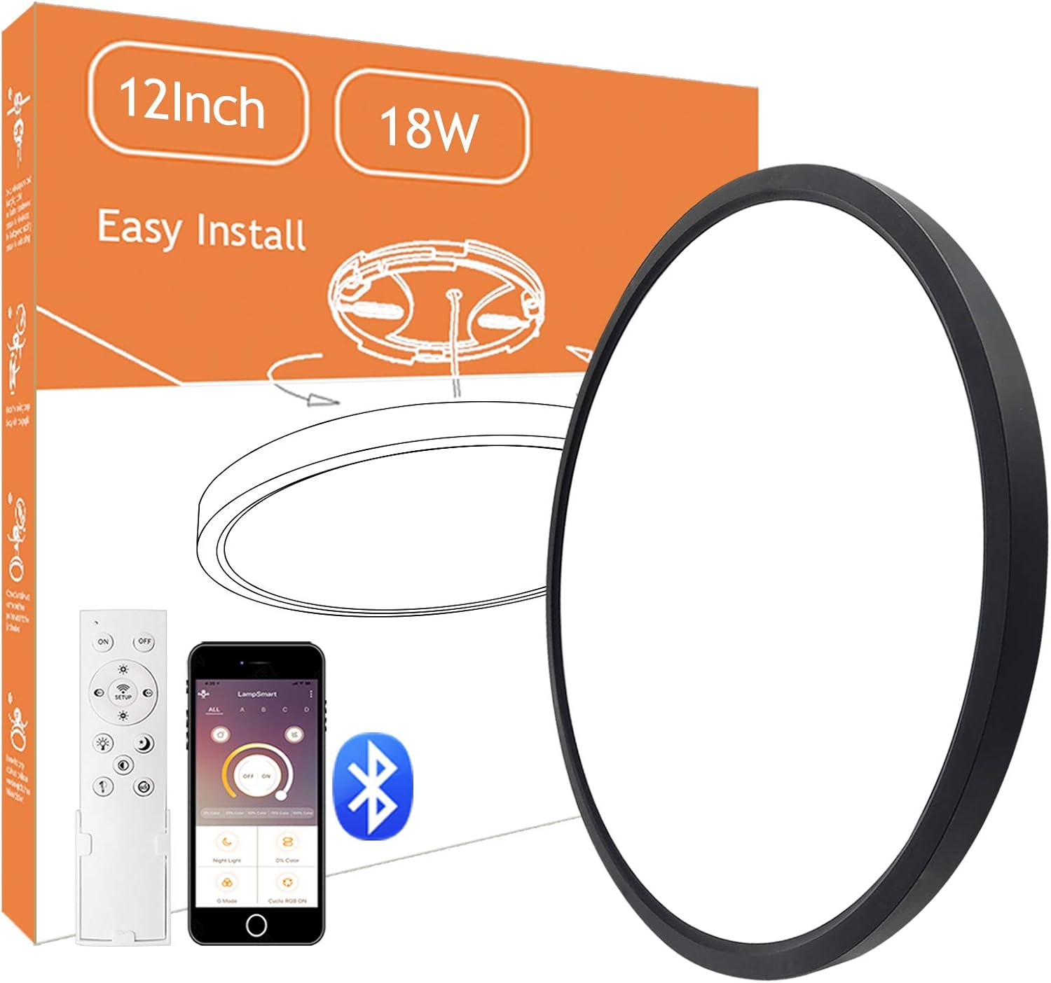 🛒 Crаzу Dеаlѕ 12 Inch Dimmable Remote Control LED Ceiling Light, 18W 120V Color Changing 3000K-5000K Smart Bluetooth LED Flush Mount Ceiling Light Black Round Low Profile Slim, 1800LM, CRI90 🛒 Crаzу Dеаlѕ 12 Inch Dimmable Remote Control LED Ceiling Light, 18W 120V Color Changing 3000K-5000K Smart Bluetooth LED Flush Mount Ceiling Light Black Round Low Profile Slim, 1800LM, CRI90