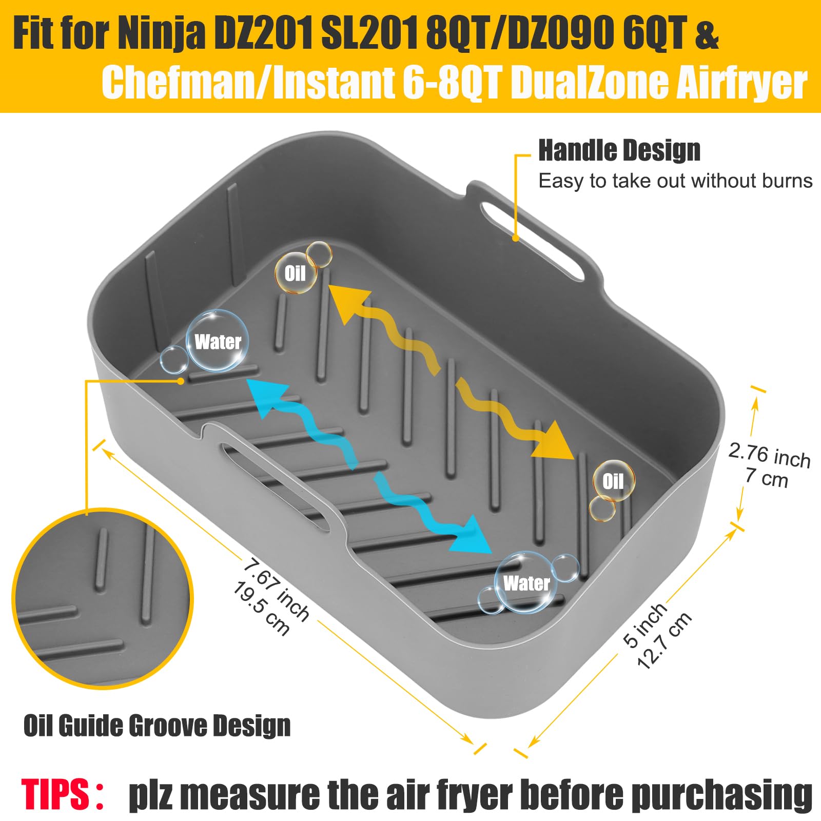 Amazon.com: 2Pcs Air Fryer Silicone Liners Rectangular for Ninja