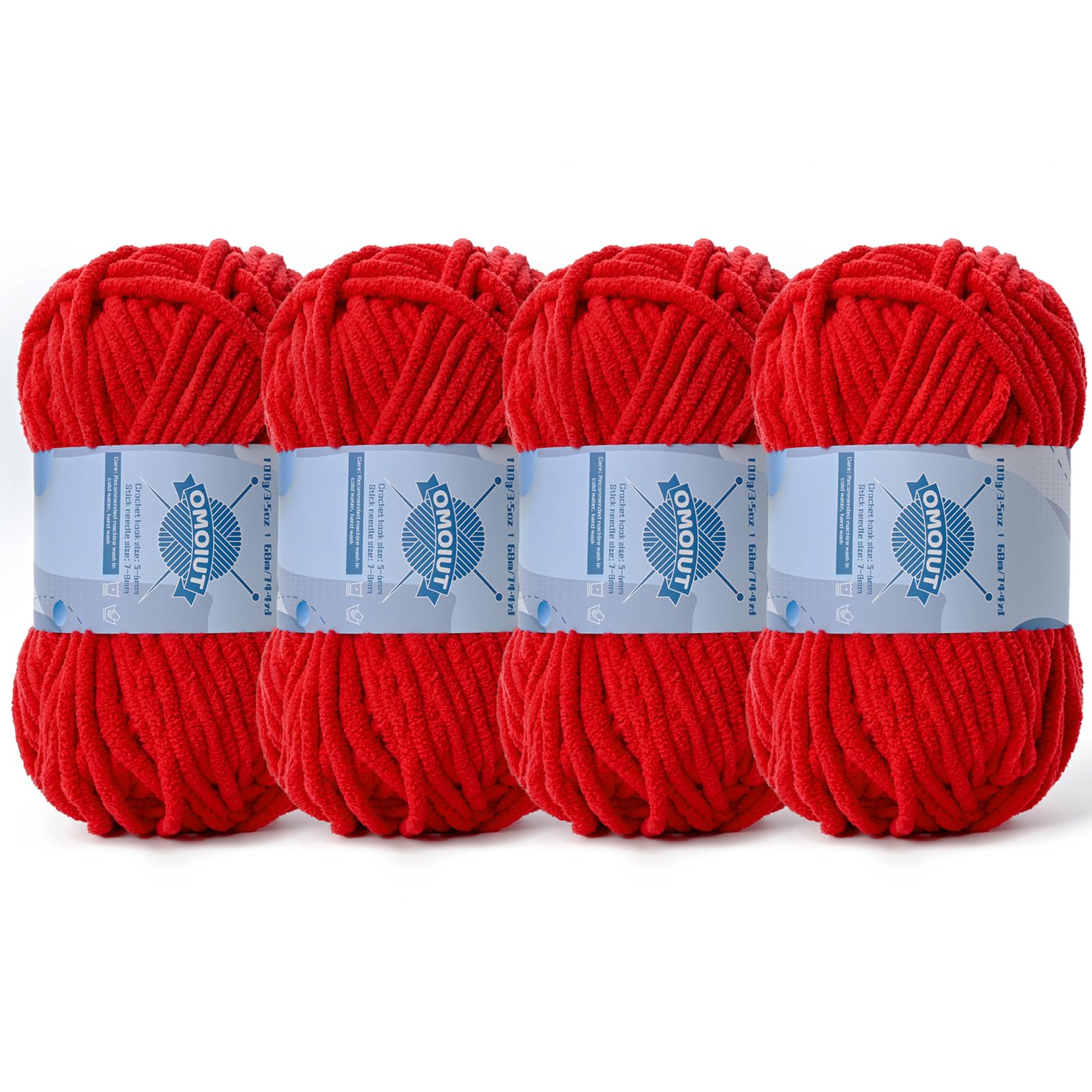 4 Pack Chunky Chenille Yarn for Crocheting, Baby Yarn for Crocheting Soft Blankets, Bulky Yarns for Crochet Amigurumi, 400g (297yds) Fluffy Velvet Yarns for Hand Knitting (4 Red)