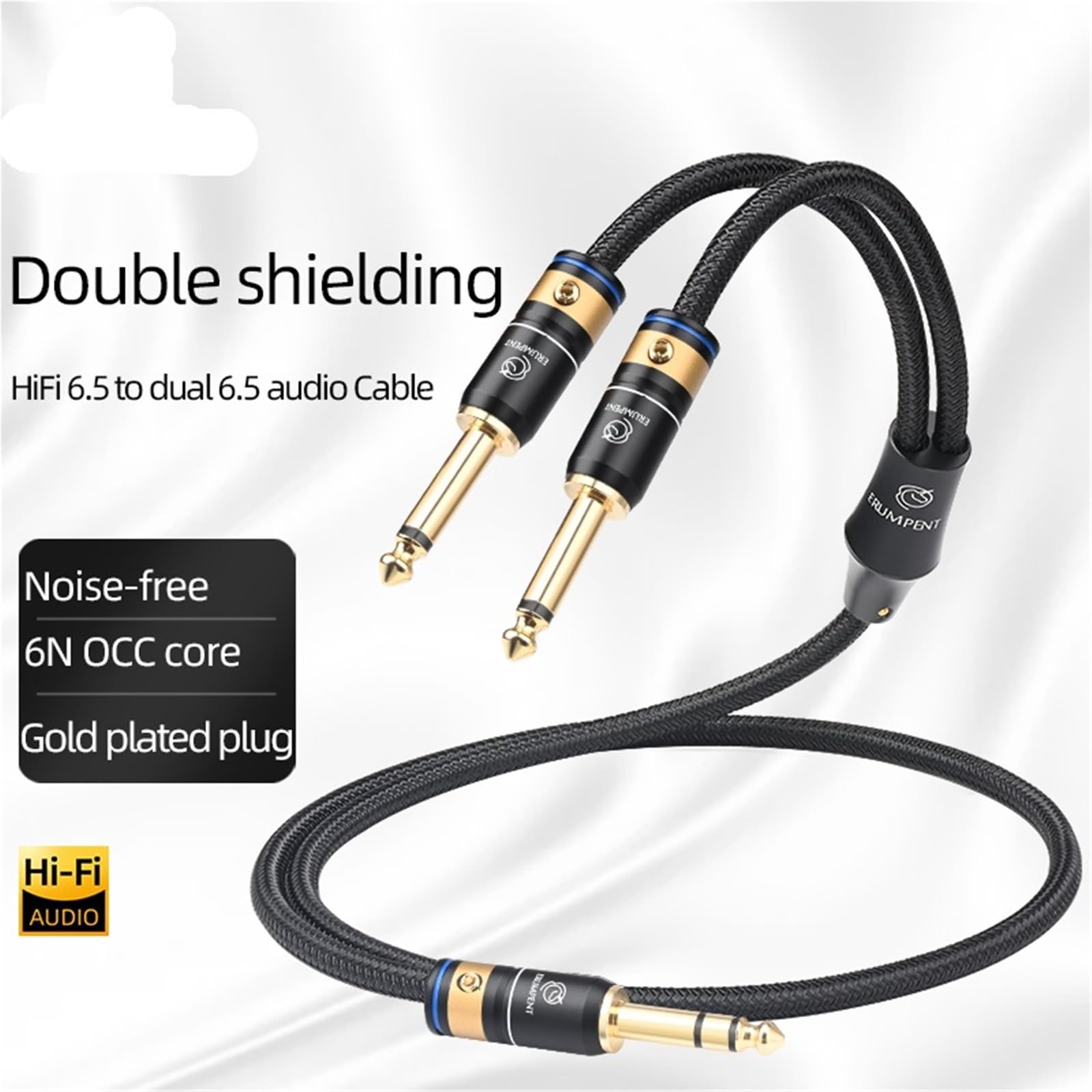 Kabel audio HiFi 6N 6,5 mm na podwójny 6,5 mm pozłacany wtyk 6,5 TRS męski na podwójny 6,5 TS męski do wzmacniacza CD TV (3 m)