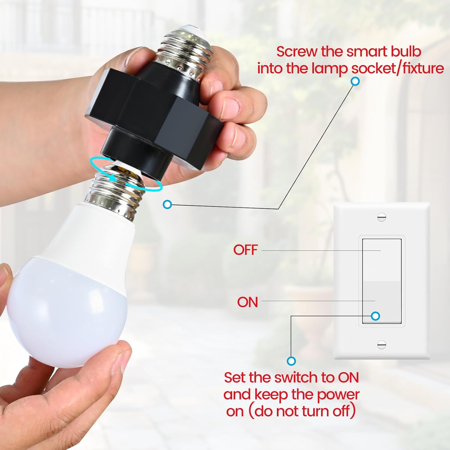 Light Socket Outlet Adapter E26 Light Bulb to Outlet Socket Converter Light Bulb Plug Adapter for Porch Light Socket,Camera,Garage Light