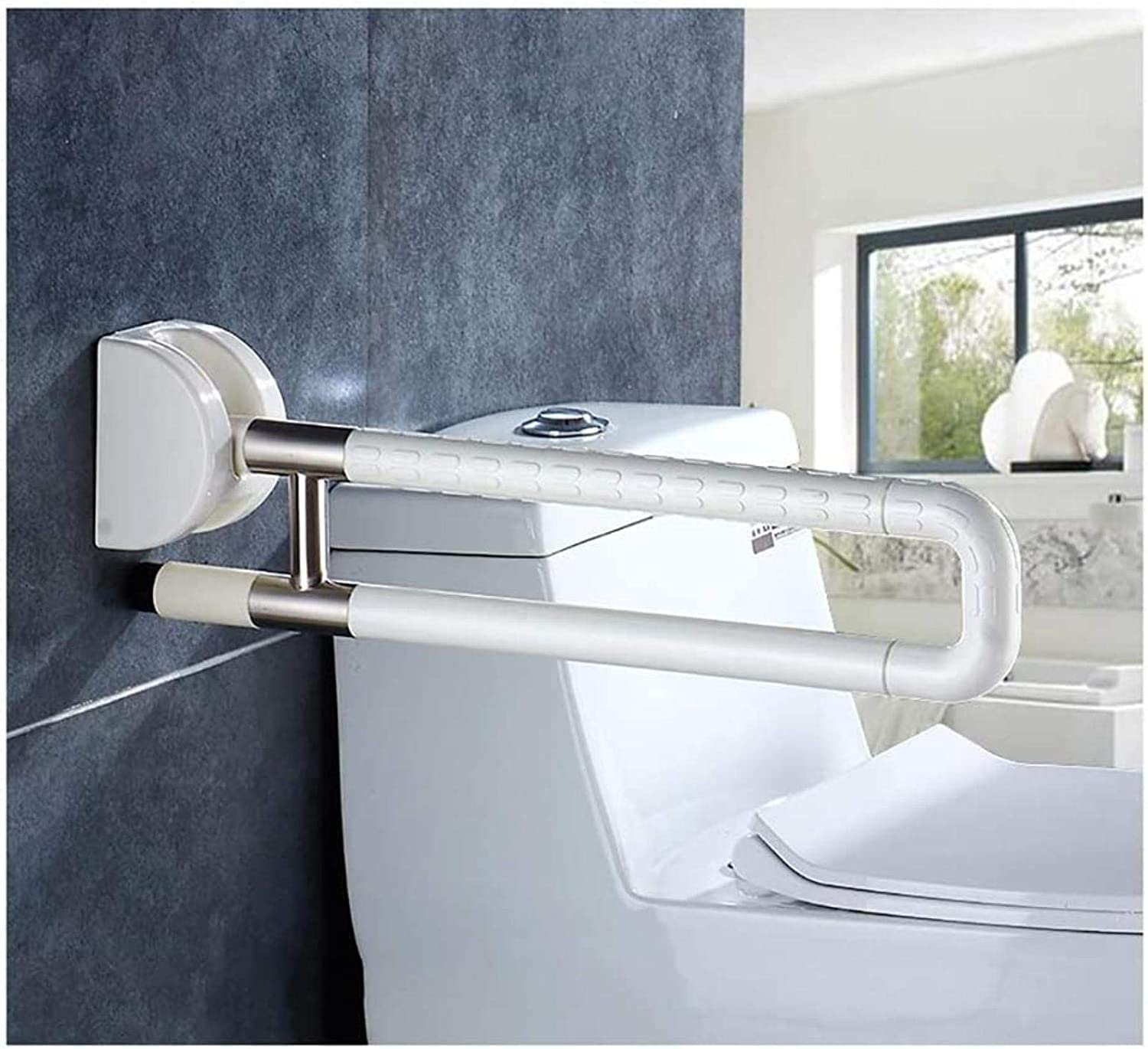 Barras de Apoyo para baño, Barra de Seguridad para bañera con Acabado de Nailon, Barras de Apoyo Plegables en Forma de U, Barra de Seguridad abatible para Ducha e Inodoro (Blanco)