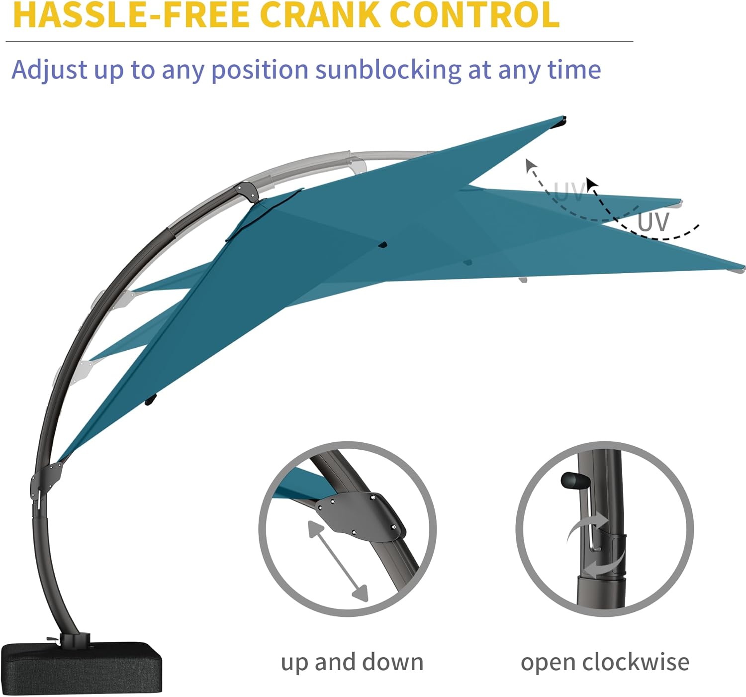 Kingdura 11ft Offset Cantilever Patio Umbrella with Base Included, Large Round Aluminum Outdoor Umbrella, 360° Rotation & Infinite Tilt, Heavy Duty Frame for Deck Pool Backyard, Lake Blue