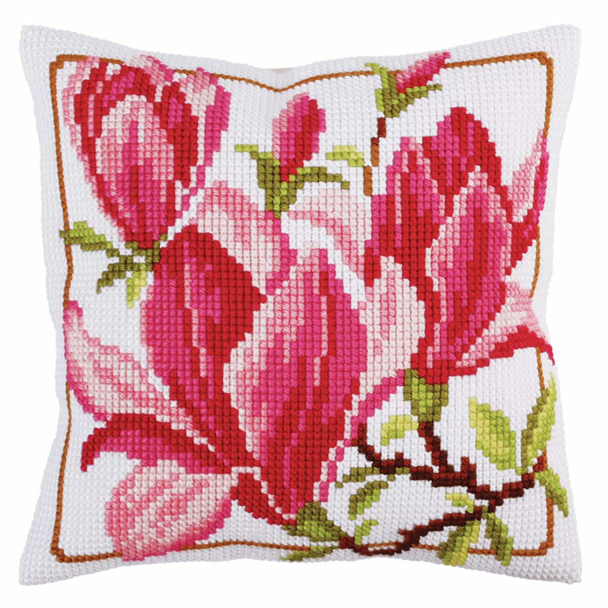 CdA stamped cross stitch kit cushion ""Magnolia flowers"" 5292, 40x40cm, DIY