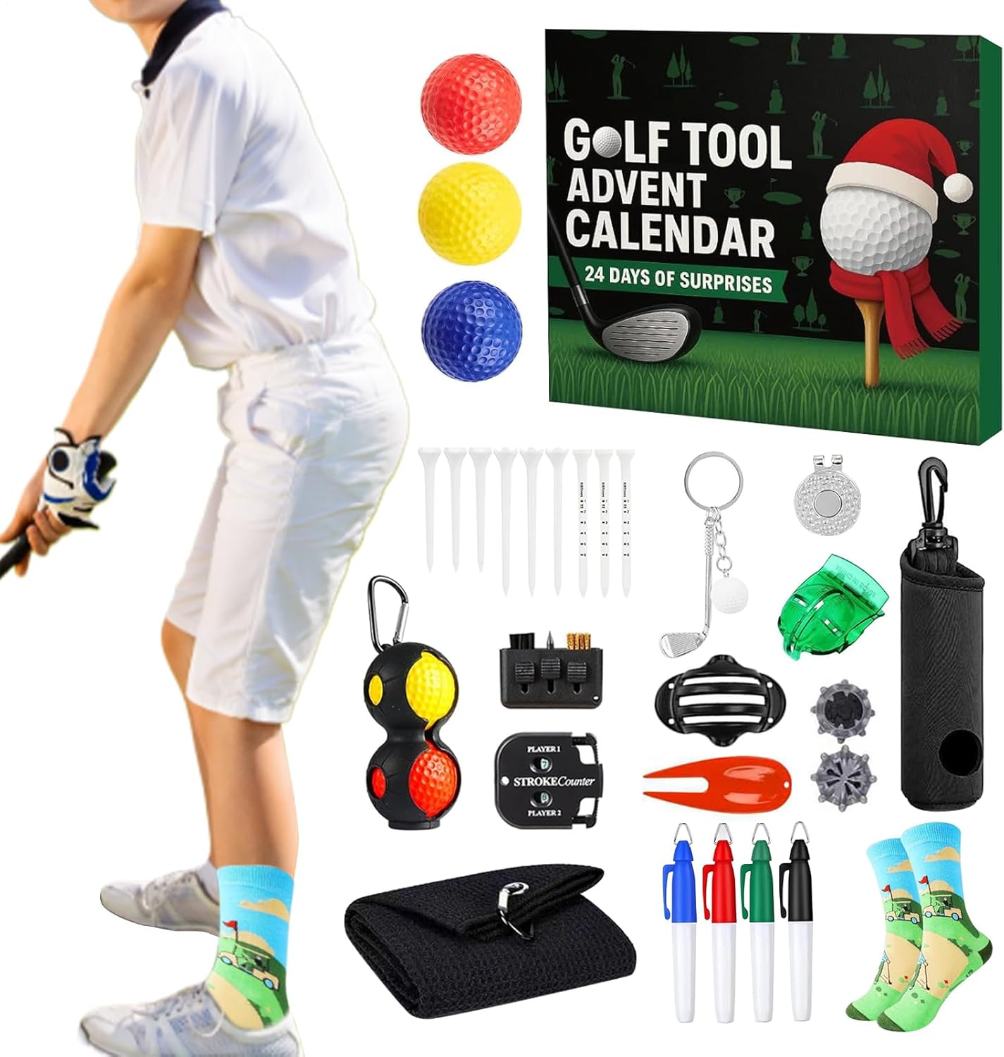 クリスマスカウントダウンカレンダー,スポーツ・ホーム・デコレーション,24日間のゴルフアクセサリーと工具 - 10代の男の子 父 夫