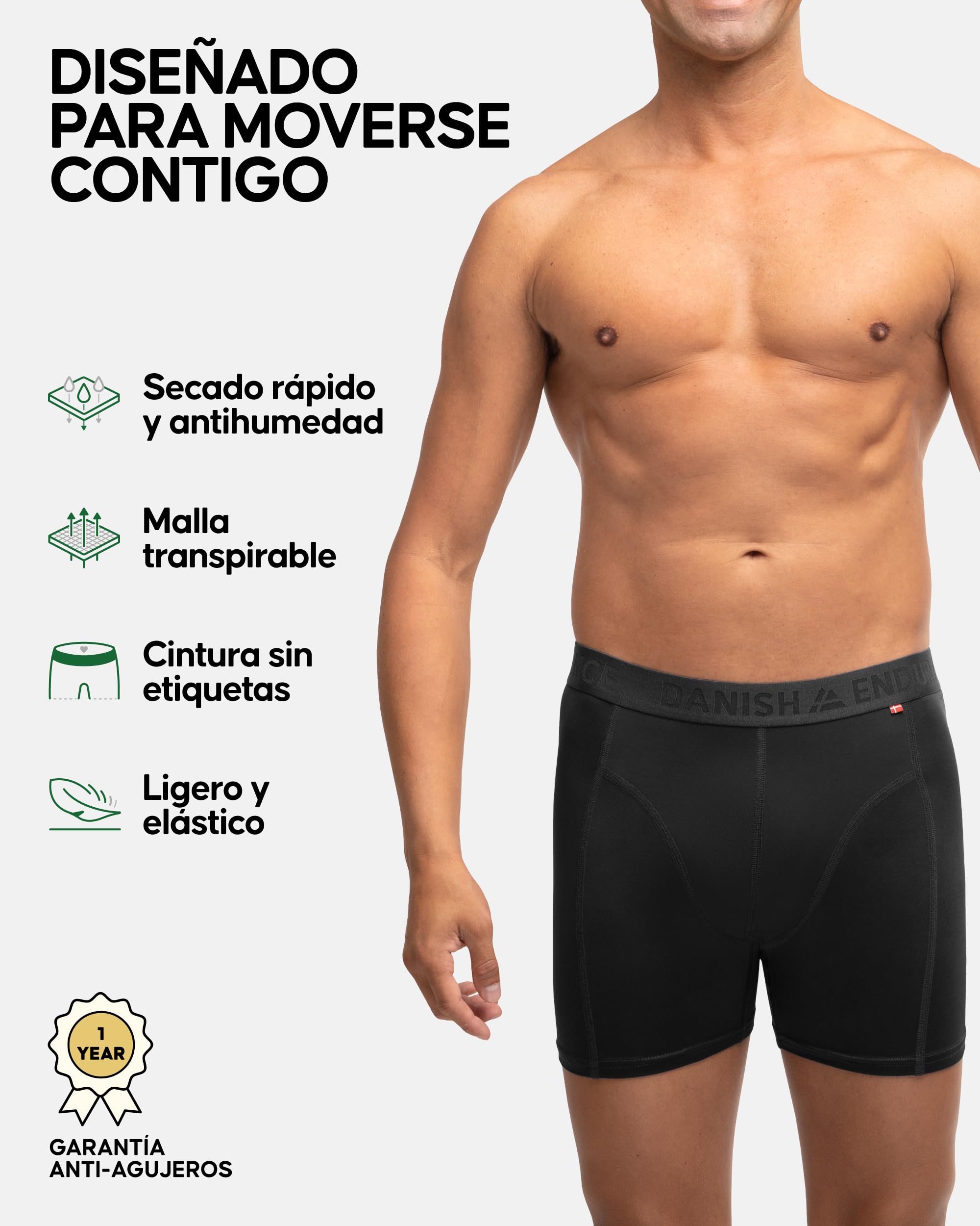 DANISH ENDURANCE Calzoncillos Hombre Boxer Deportivos, Ajustados y Transpirables, Ropa Interior Deportiva Hombre, Pack de 3