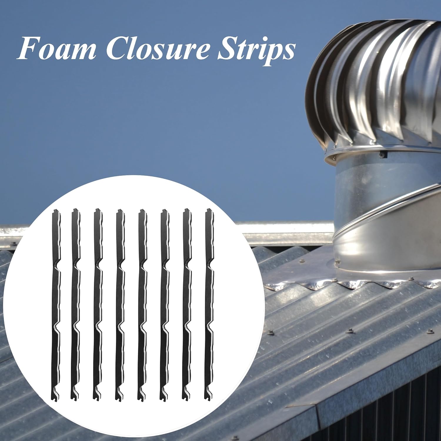 12" Foam Closure Strips with Self-Adhesive for Metal Corrugated Roofing Panels, Classic R Panels Roof Outside Weather Strips (8Pcs)